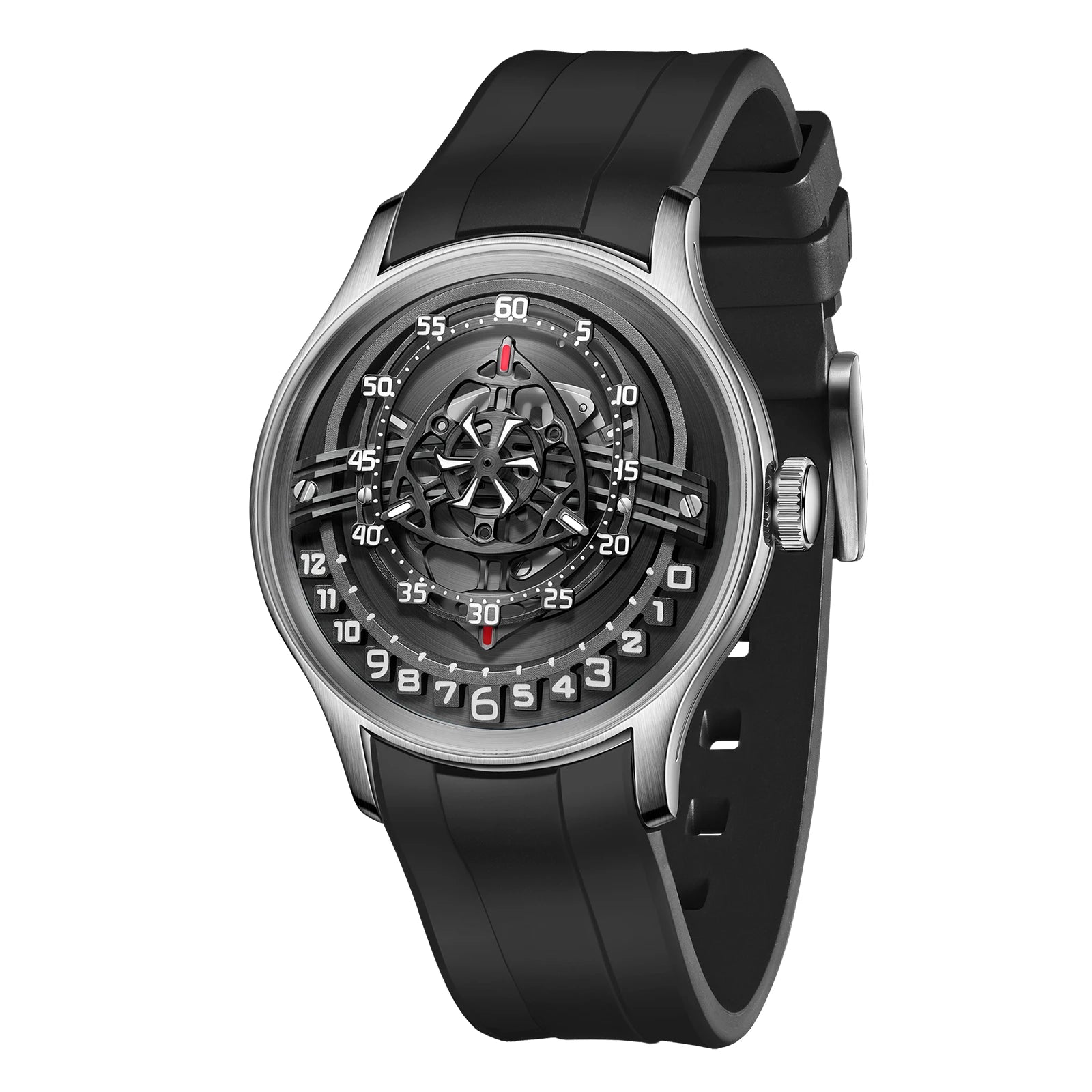 Montre Homme Automatique Cadran Rotor Fibre de Carbone Lumineux Silicone Oblvlo BLM-ROTOR – CLEVI Paris