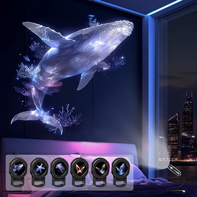 Veilleuse Projecteur LED USB – Motifs Océan (Baleine, Méduse, Étoile de Mer)