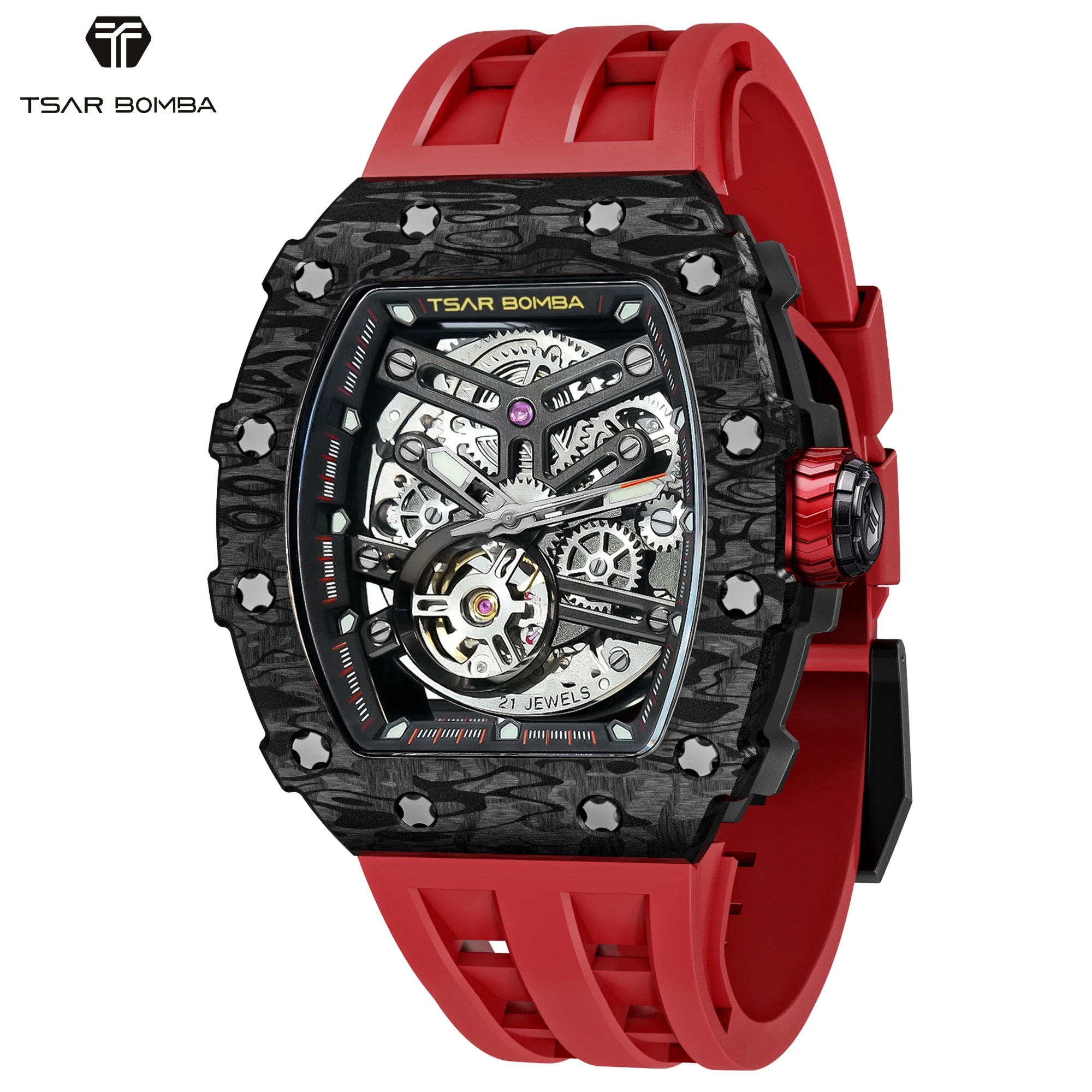 Montre Homme Automatique Squelette Tonneau Carbone Roue 7h Tsar Bomba TB8208CF – CLEVI Paris