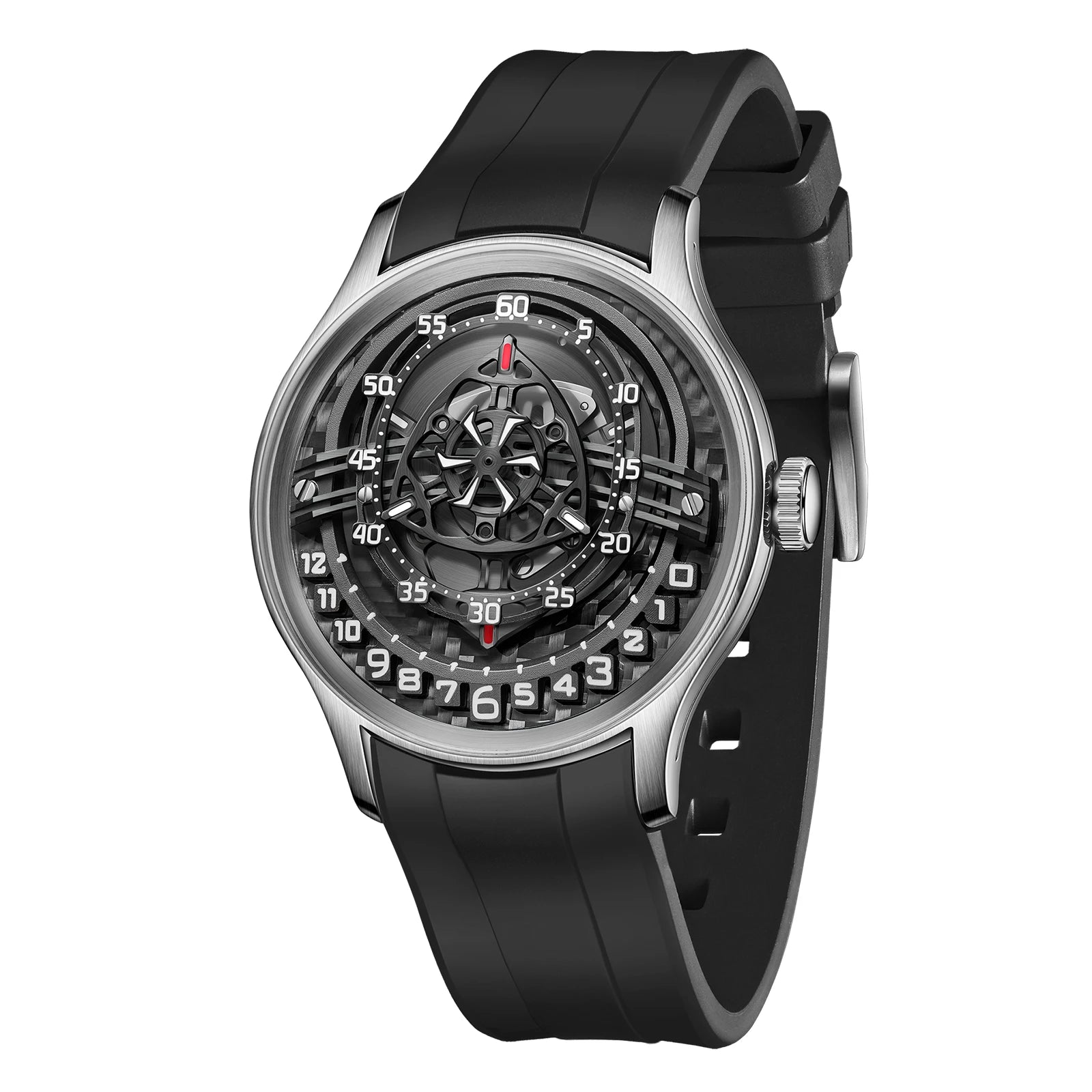 Montre Homme Automatique Cadran Rotor Fibre de Carbone Lumineux Silicone Oblvlo BLM-ROTOR – CLEVI Paris