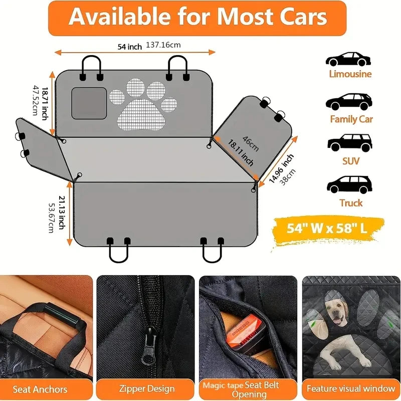 Housse Siège Auto Chien 100% Imperméable — Hamac avec Fenêtre Mesh & Fermeture Éclair | CLEVI Paris