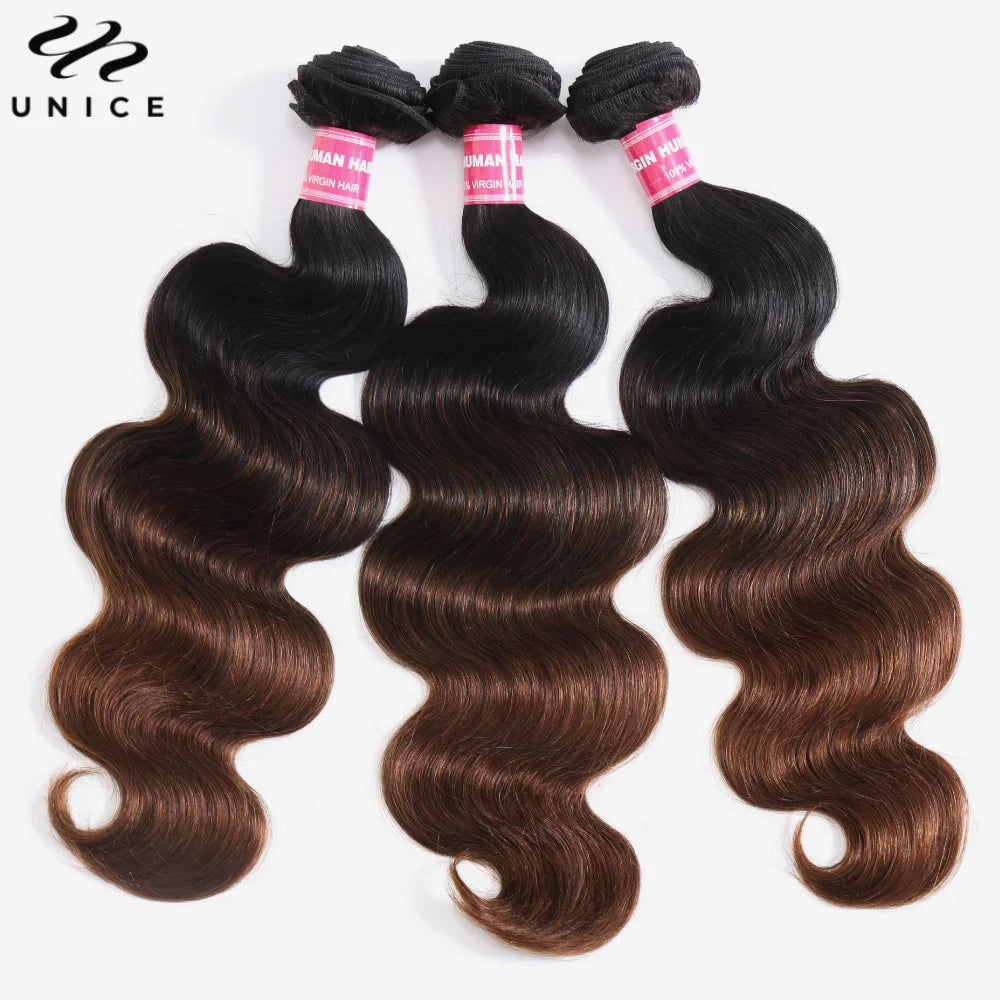 UNice Chestnut Brown Ombre Body Wave Bundles 1/3 PCS 100% Cheveux Humains Brésiliens Remy 8-26 Pouces – CLEVI Paris