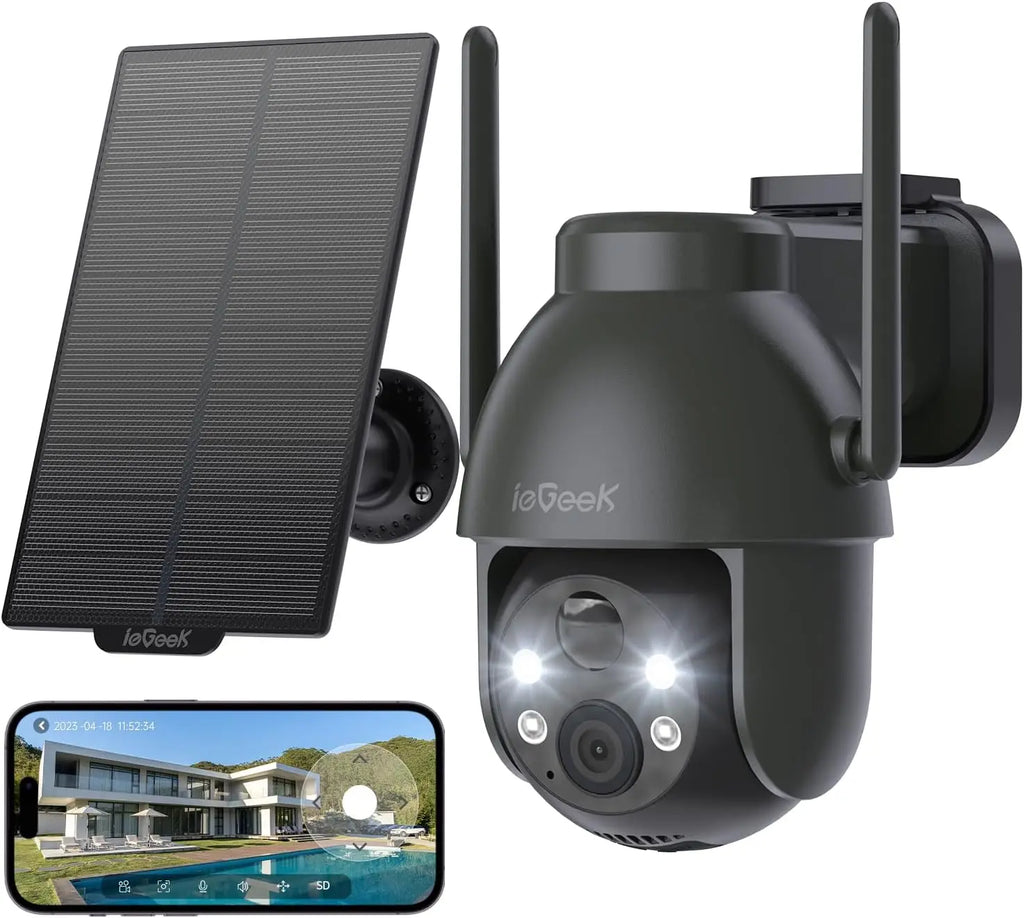 Caméra Solaire ieGeek ZY-C2 2K PTZ 355° Wi-Fi 6 PIR IA IP66 Cloud Gratuit Alexa – CLEVI Paris