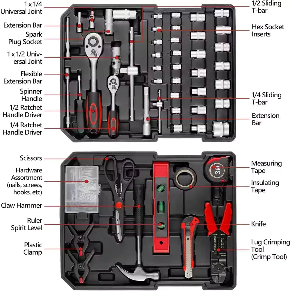 Coffret d'Outils 799 Pièces avec Caisse à Roulettes – Clés, Tournevis, Pinces
