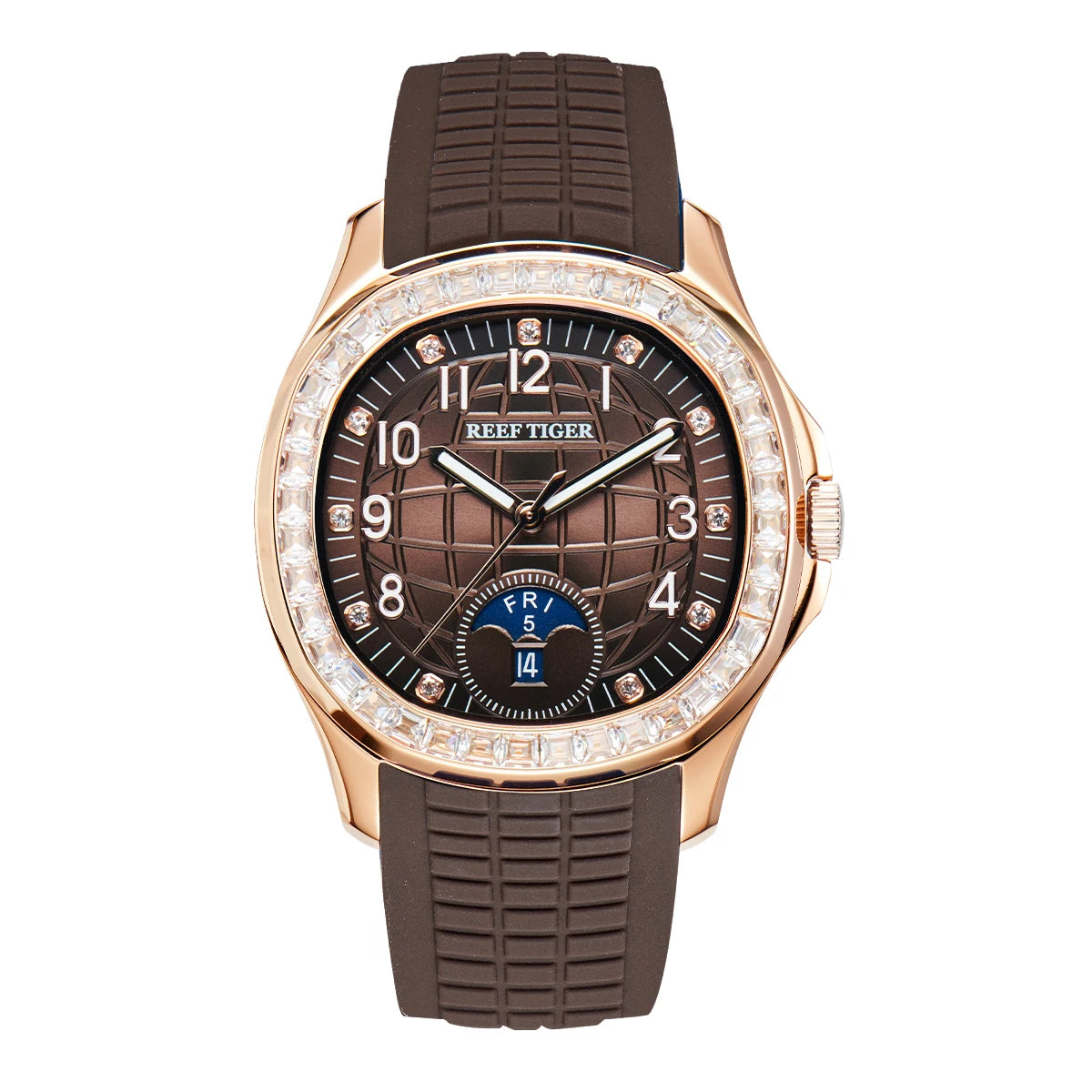 Montre Homme Automatique Sport Golf Calendrier Or Rose Caoutchouc Reef Tiger RGA1805 – CLEVI Paris