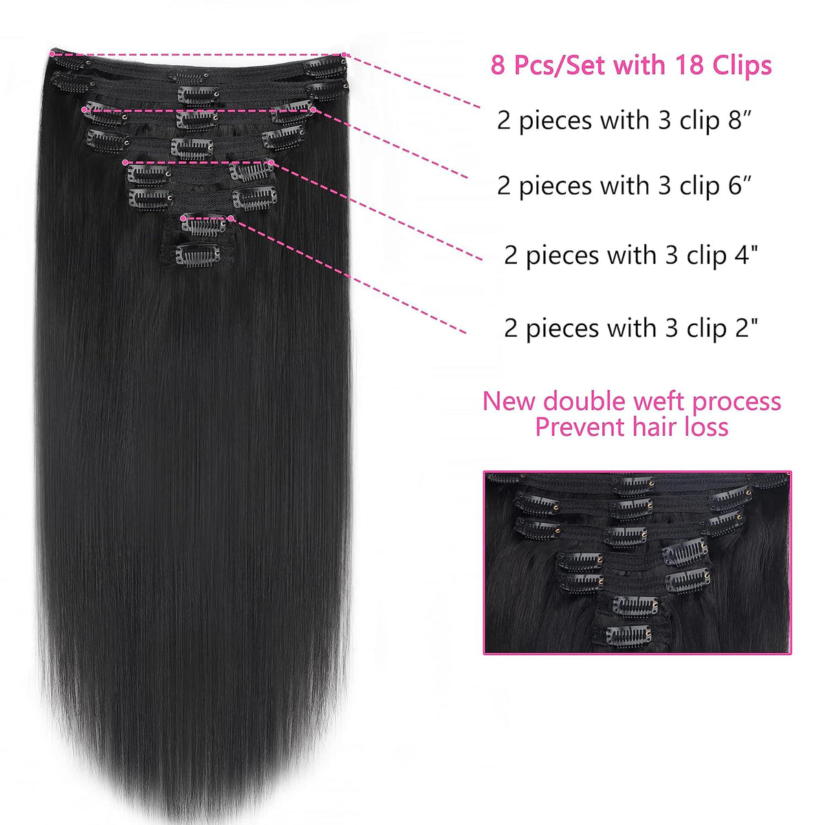 Extensions clip-in lisses en cheveux humains – CLEVI Paris