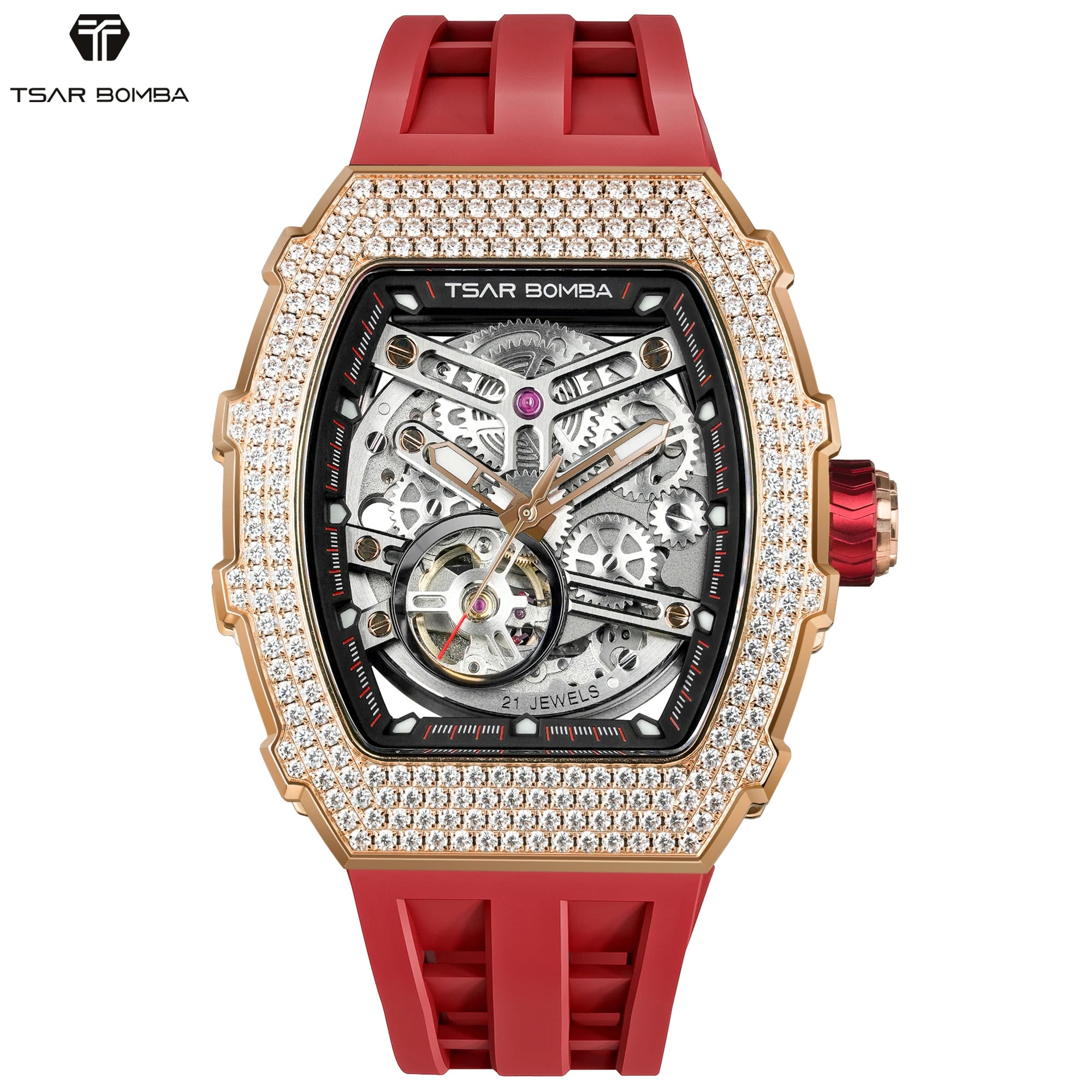 Montre Homme Automatique TSAR BOMBA TB8208D – Miyota Squelette Zircone Verre Saphir Étanche 50m – CLEVI Paris