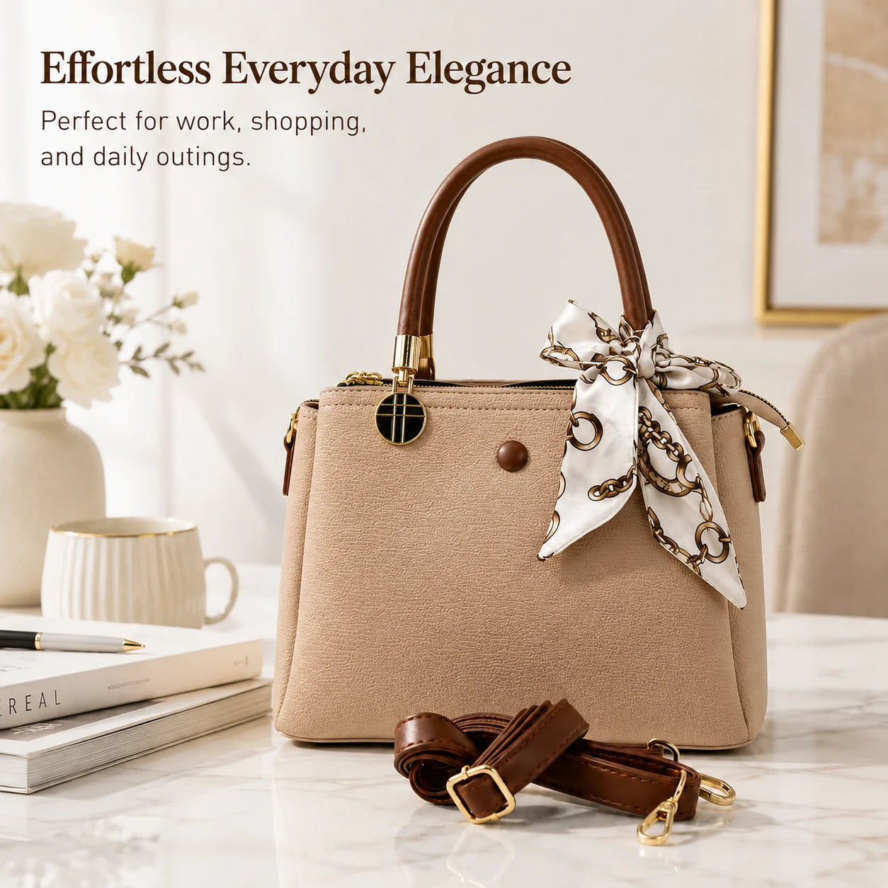 Sac Cabas Femme Bicolore PU Foulard Grande Capacité – CLEVI Paris