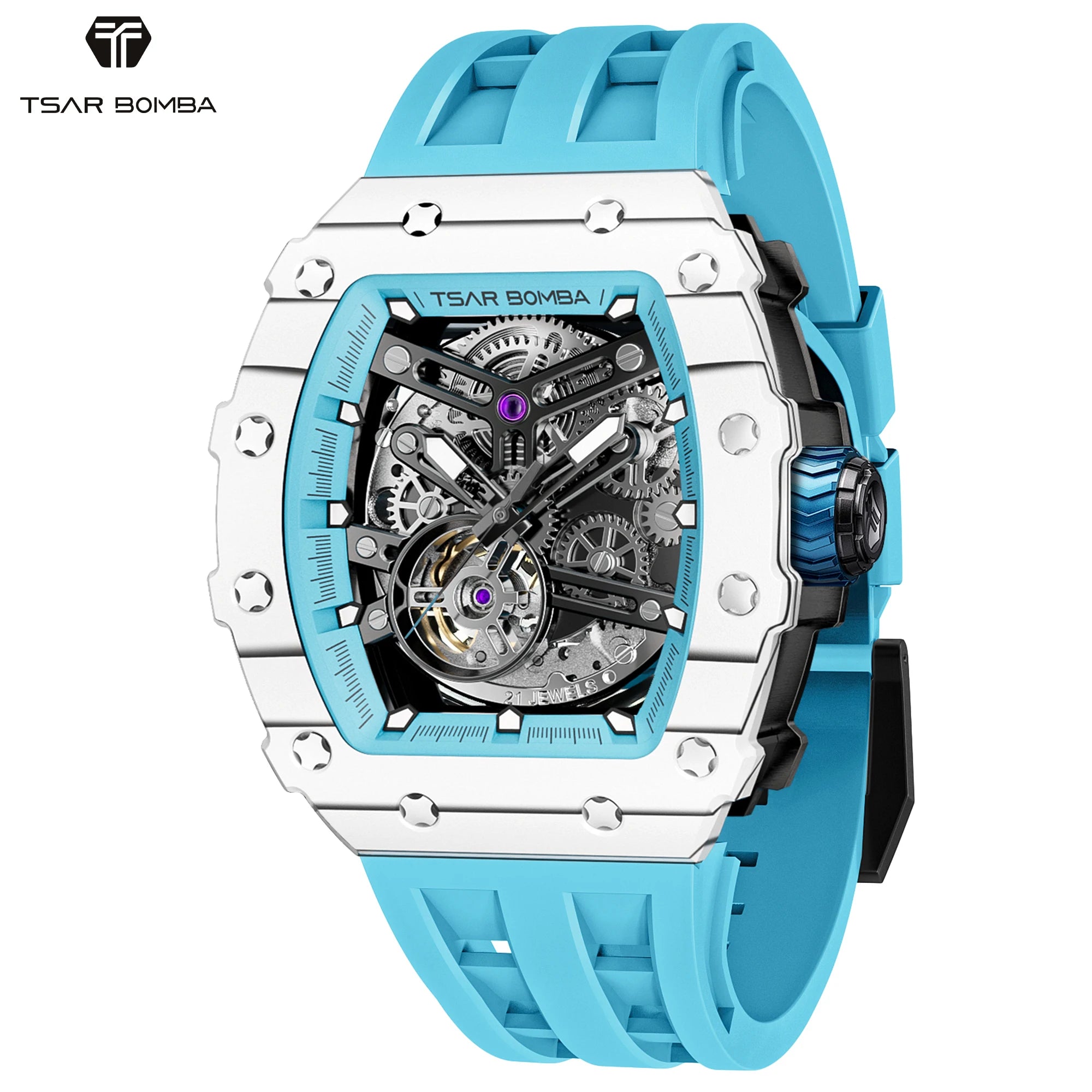 Montre Homme Automatique Squelette Tonneau Carbone Roue 7h Tsar Bomba TB8208CF – CLEVI Paris