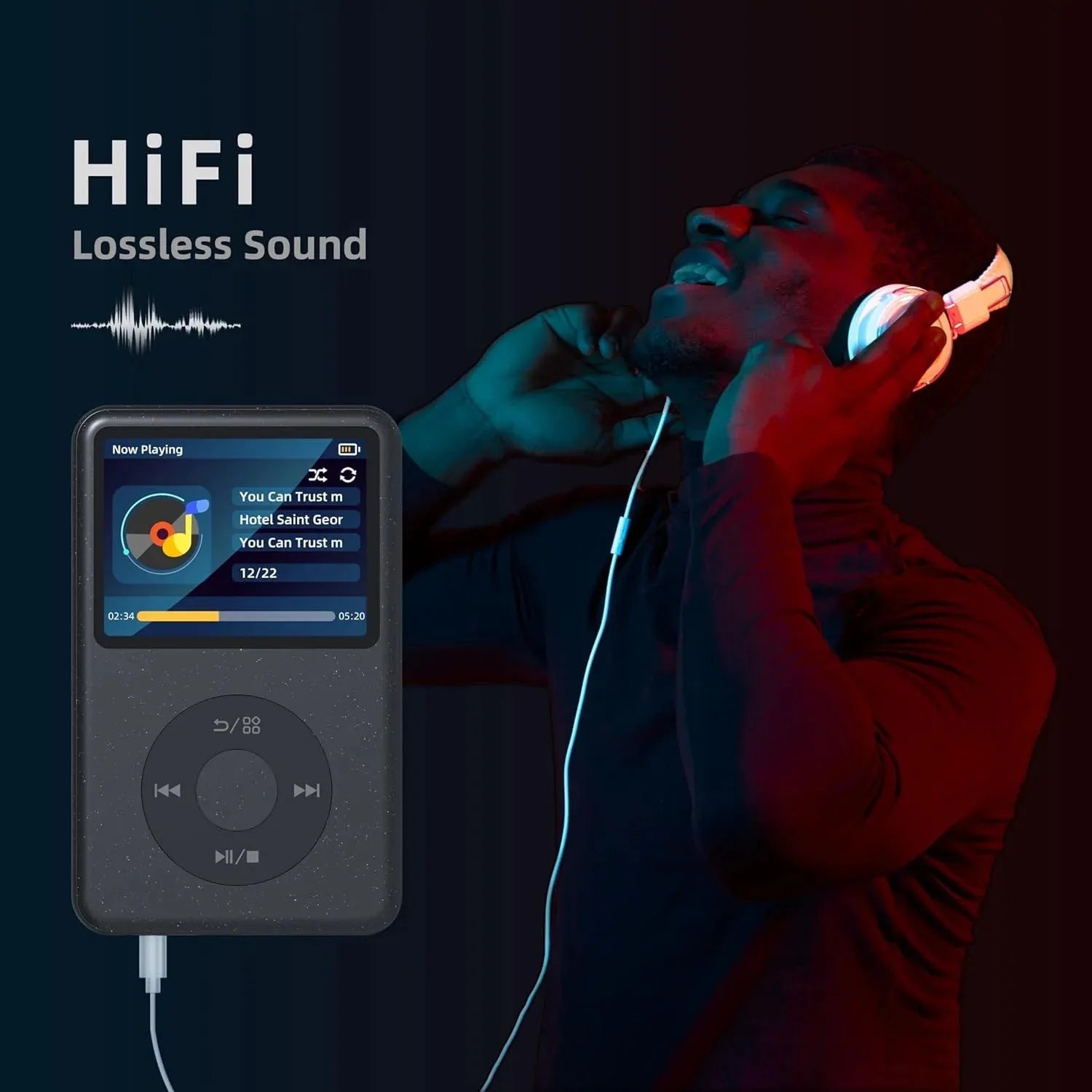 Lecteur MP3 Bluetooth INNIOASIS Y1 – HiFi Hi-Res, 90H, FM Radio, Écran 2.4", 64/128Go
