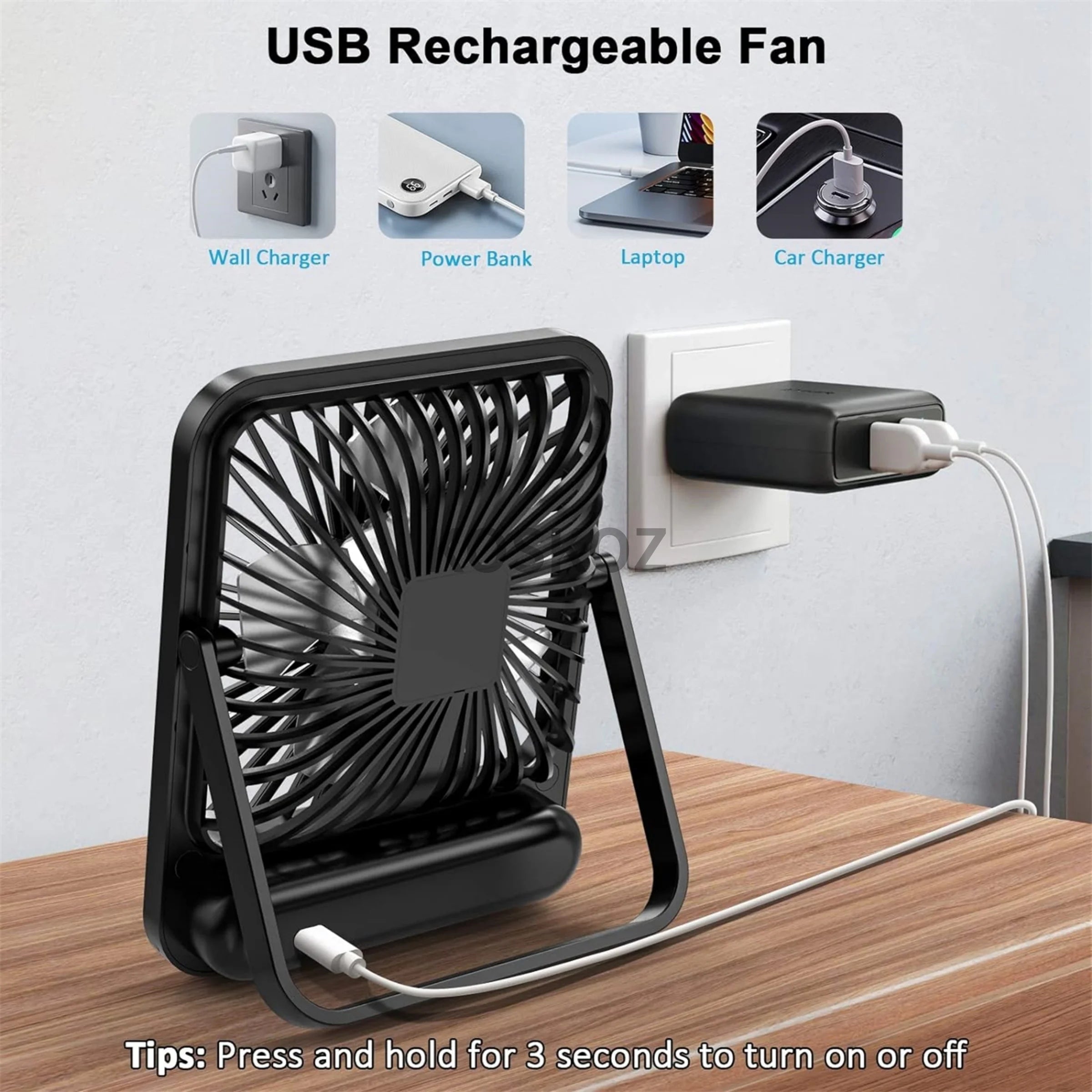 Ventilateur de Bureau USB Rechargeable Pliable 180° 5 Vitesses Affichage Batterie – CLEVI Paris
