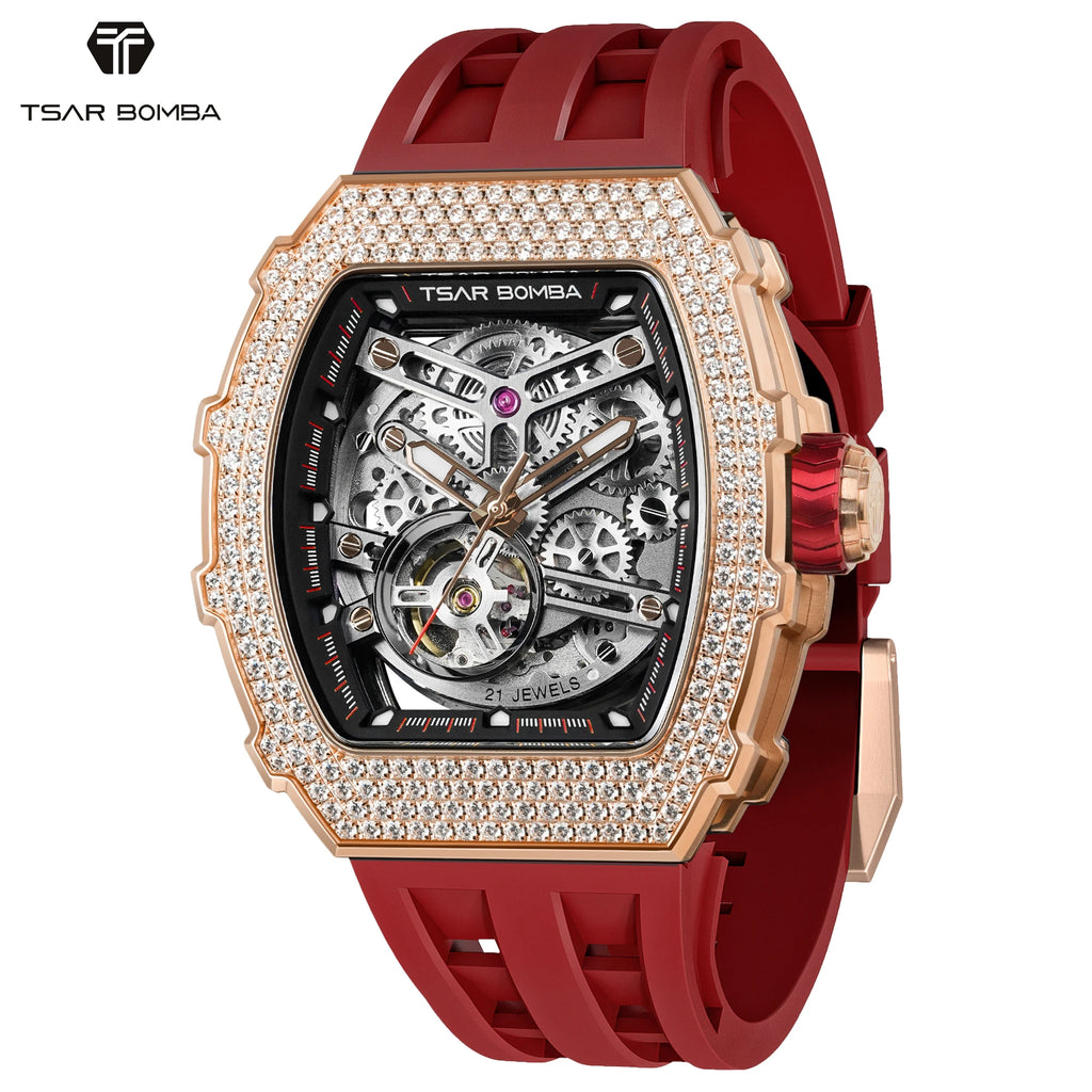 Montre Homme TSAR BOMBA TB8208D – Automatique Miyota, Squelette Tourbillon, Verre Saphir, Boîtier Tonneau Acier 316L, Étanche 5 ATM – CLEVI Paris