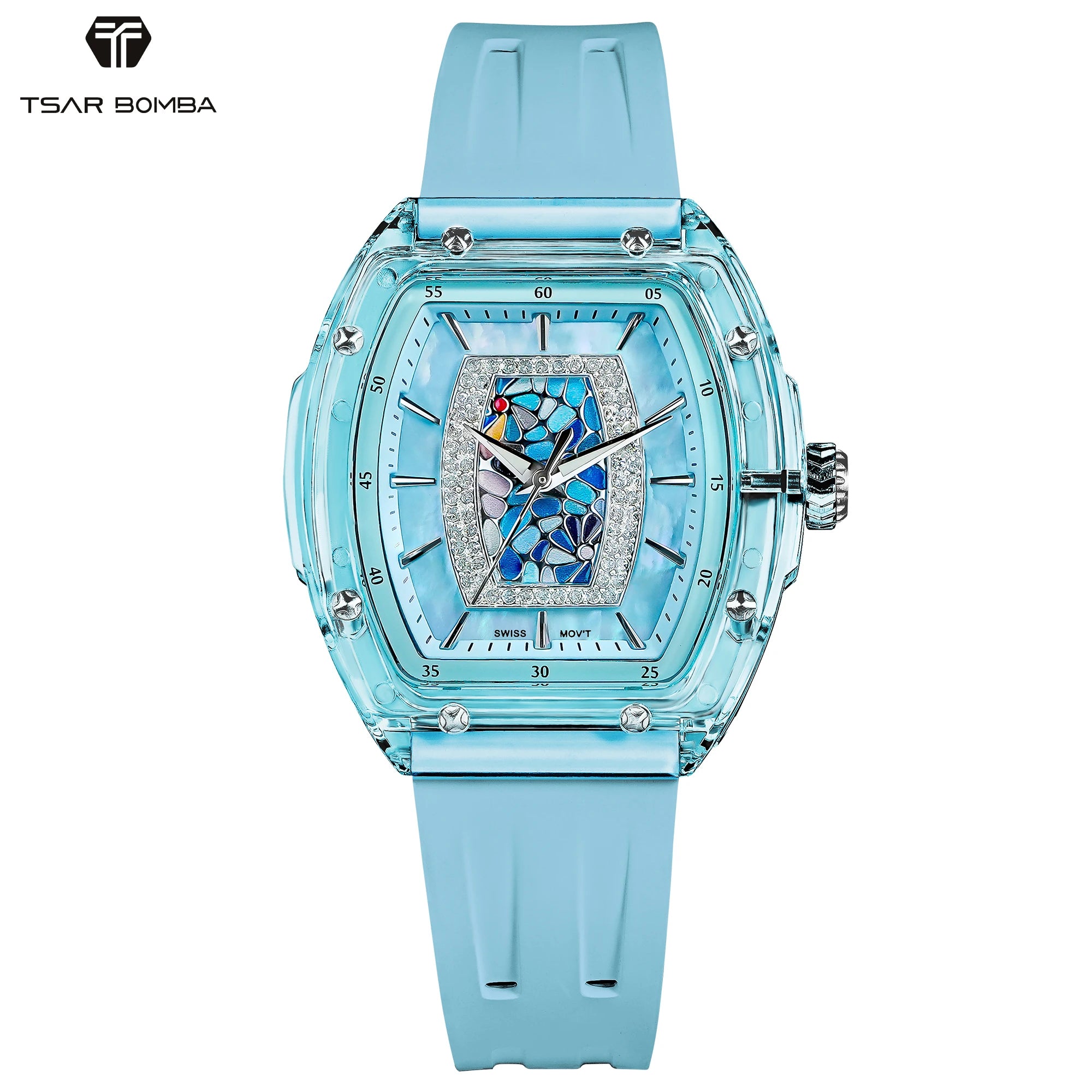 TSAR BOMBA TB8219 Montre Femme Quartz Suisse Nacre Zircons Boîtier Acrylique Bracelet Fluoroélastomère – CLEVI Paris