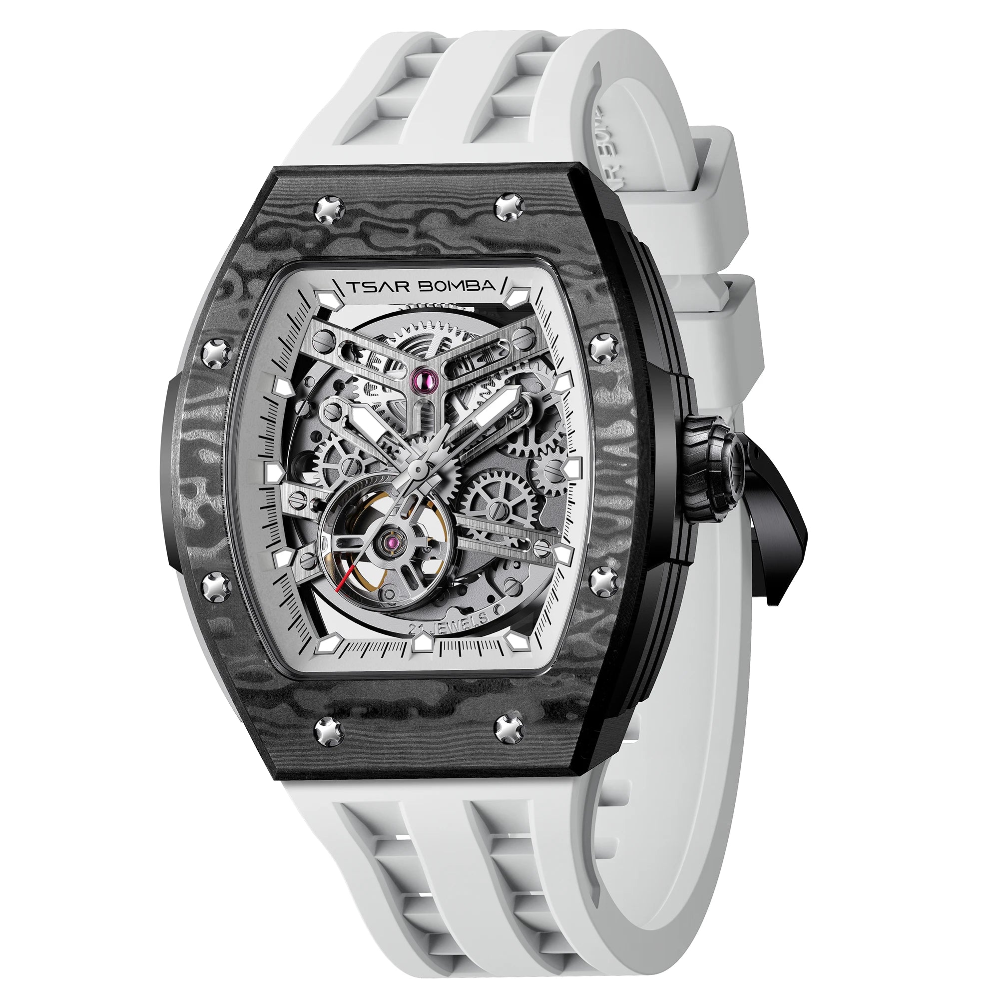 Montre Homme Automatique Squelette Tonneau Fibre de Carbone Tsar Bomba TB8228CF – CLEVI Paris