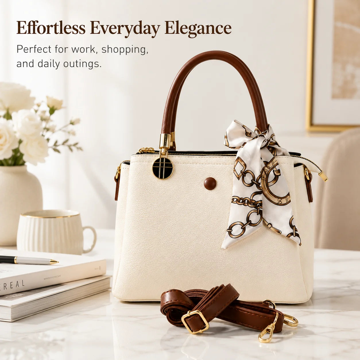 Sac Cabas Femme Bicolore PU Foulard Grande Capacité – CLEVI Paris