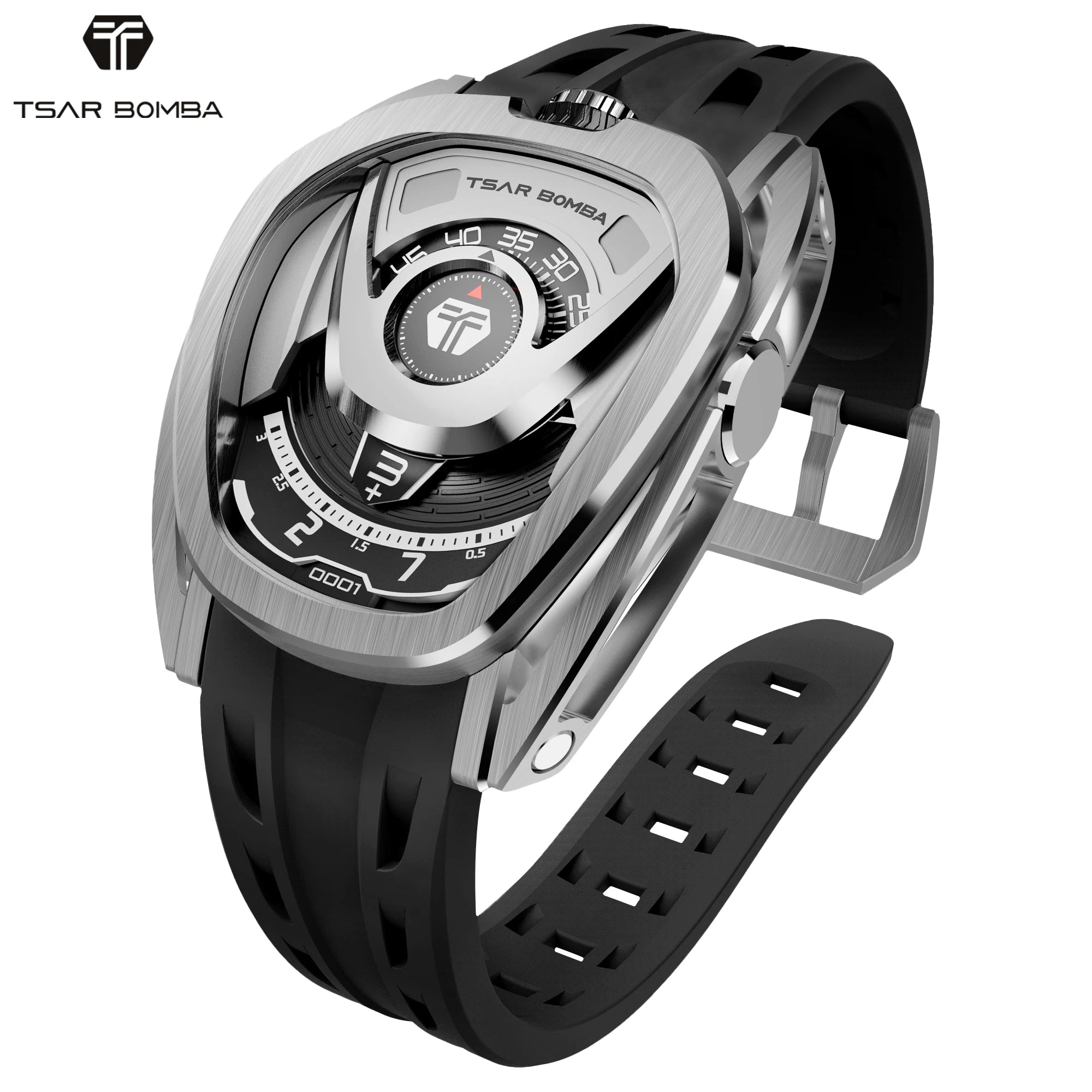Montre Homme Automatique TSAR BOMBA TB8213A – Mouvement Japonais Verre Saphir Étanche 100m Lunette Carbone – CLEVI Paris