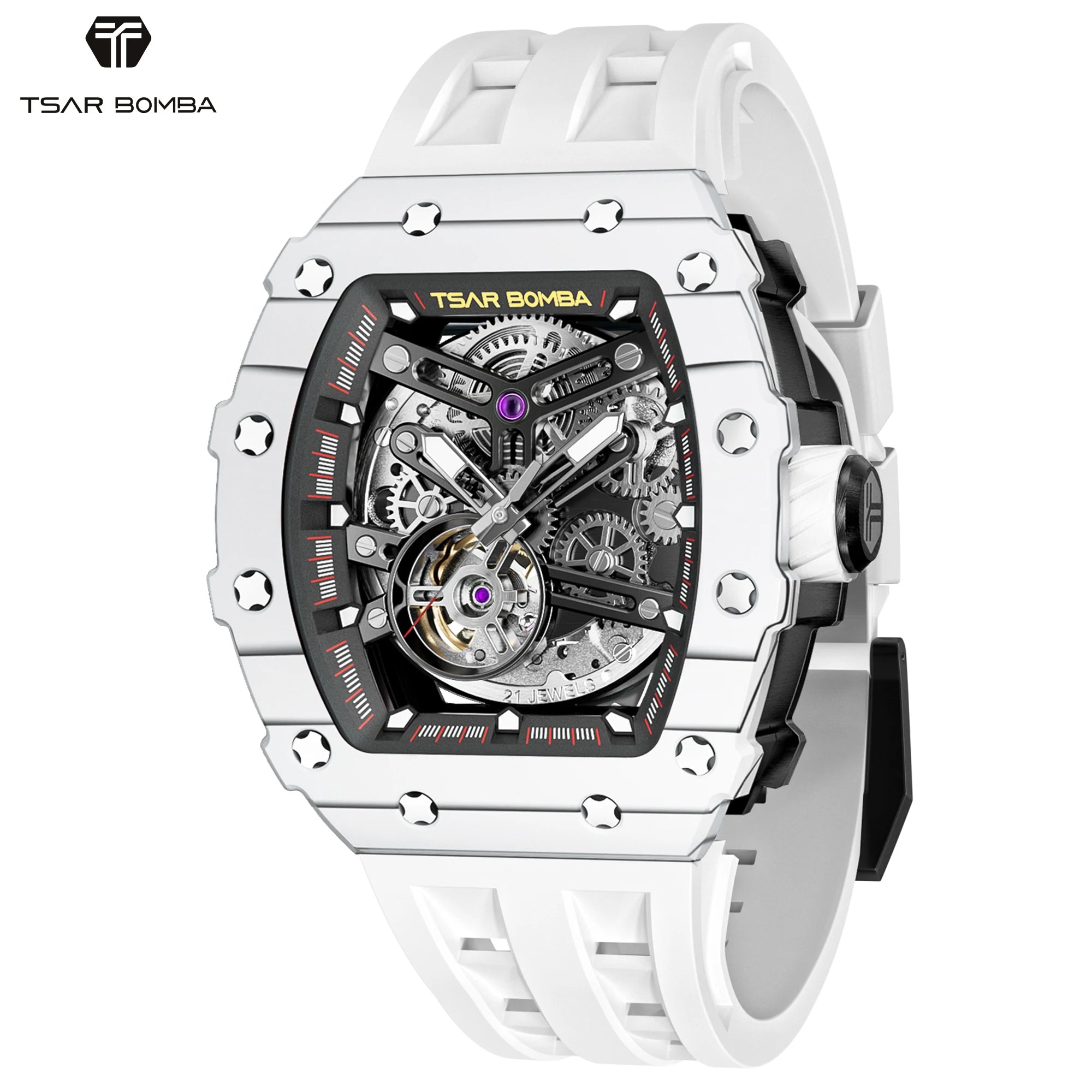 Montre Homme Automatique Squelette Tonneau Carbone Roue 7h Tsar Bomba TB8208CF – CLEVI Paris