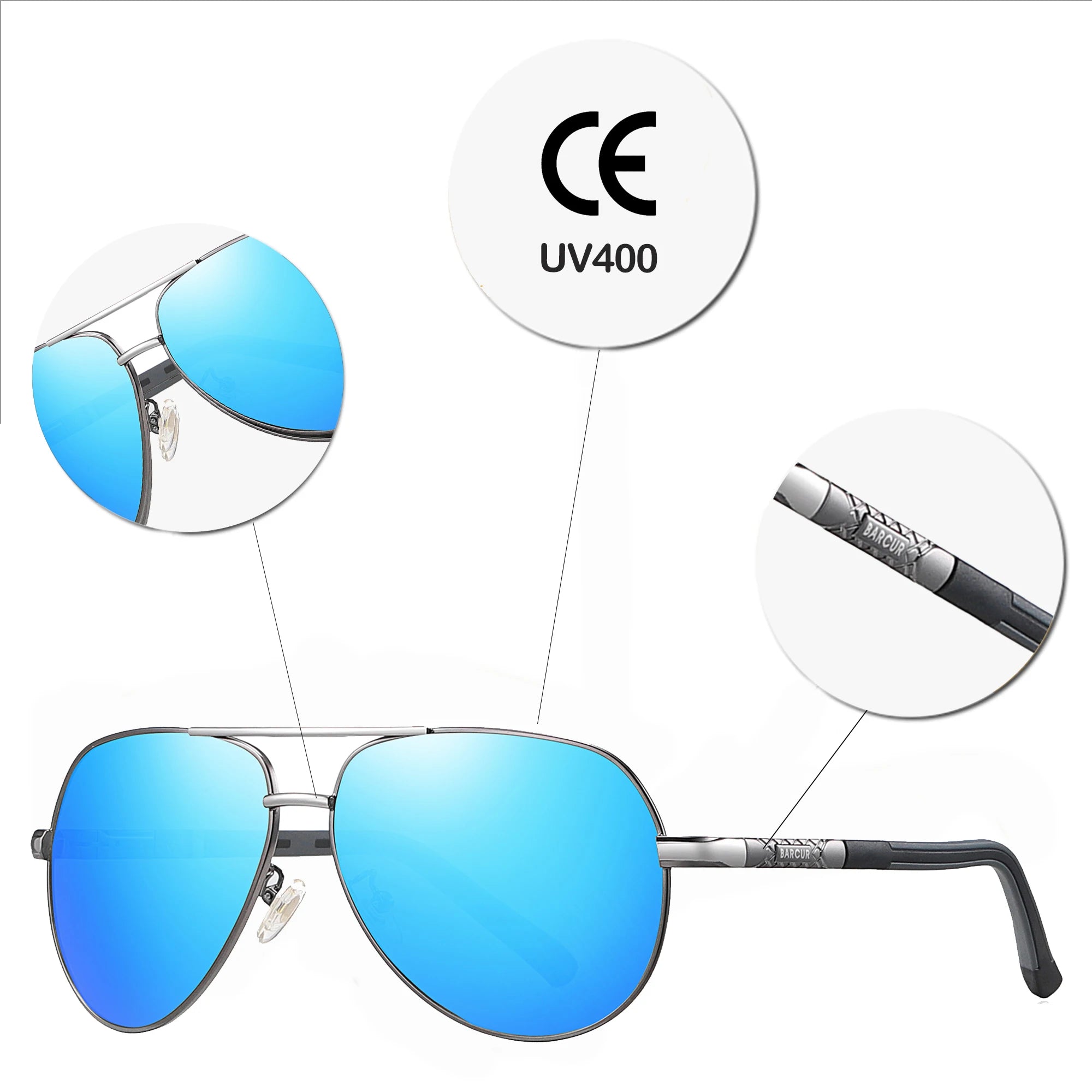 Lunettes de Soleil Homme BARCUR Pilot Polarisées UV400 Style Aviateur – CLEVI Paris