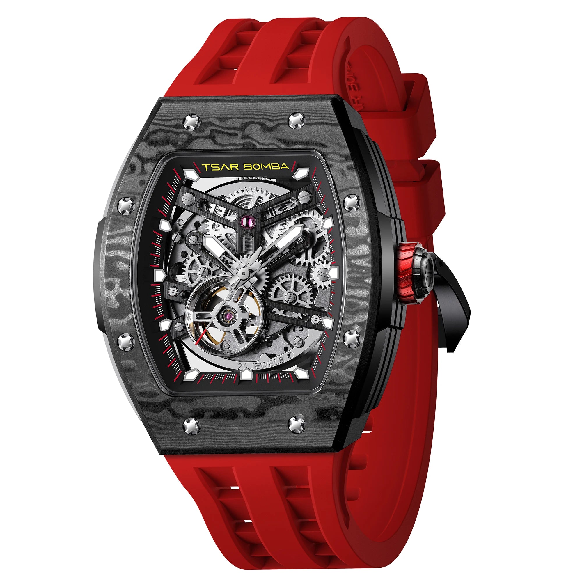 Montre Homme Automatique Squelette Tonneau Fibre de Carbone Tsar Bomba TB8228CF – CLEVI Paris