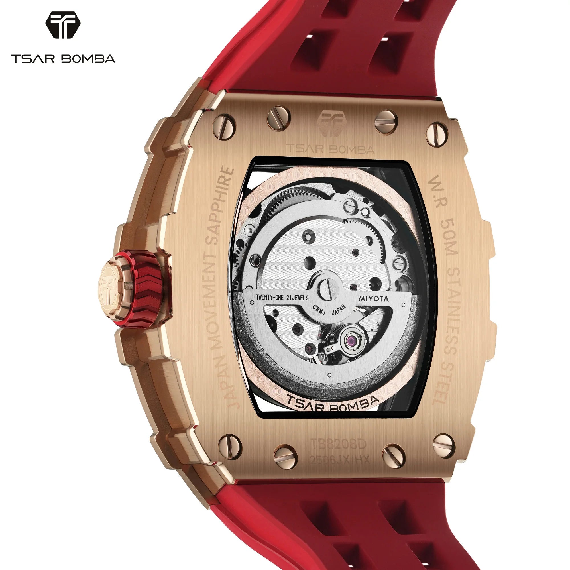 Montre Homme TSAR BOMBA TB8208D – Automatique Miyota, Squelette Tourbillon, Verre Saphir, Boîtier Tonneau Acier 316L, Étanche 5 ATM – CLEVI Paris