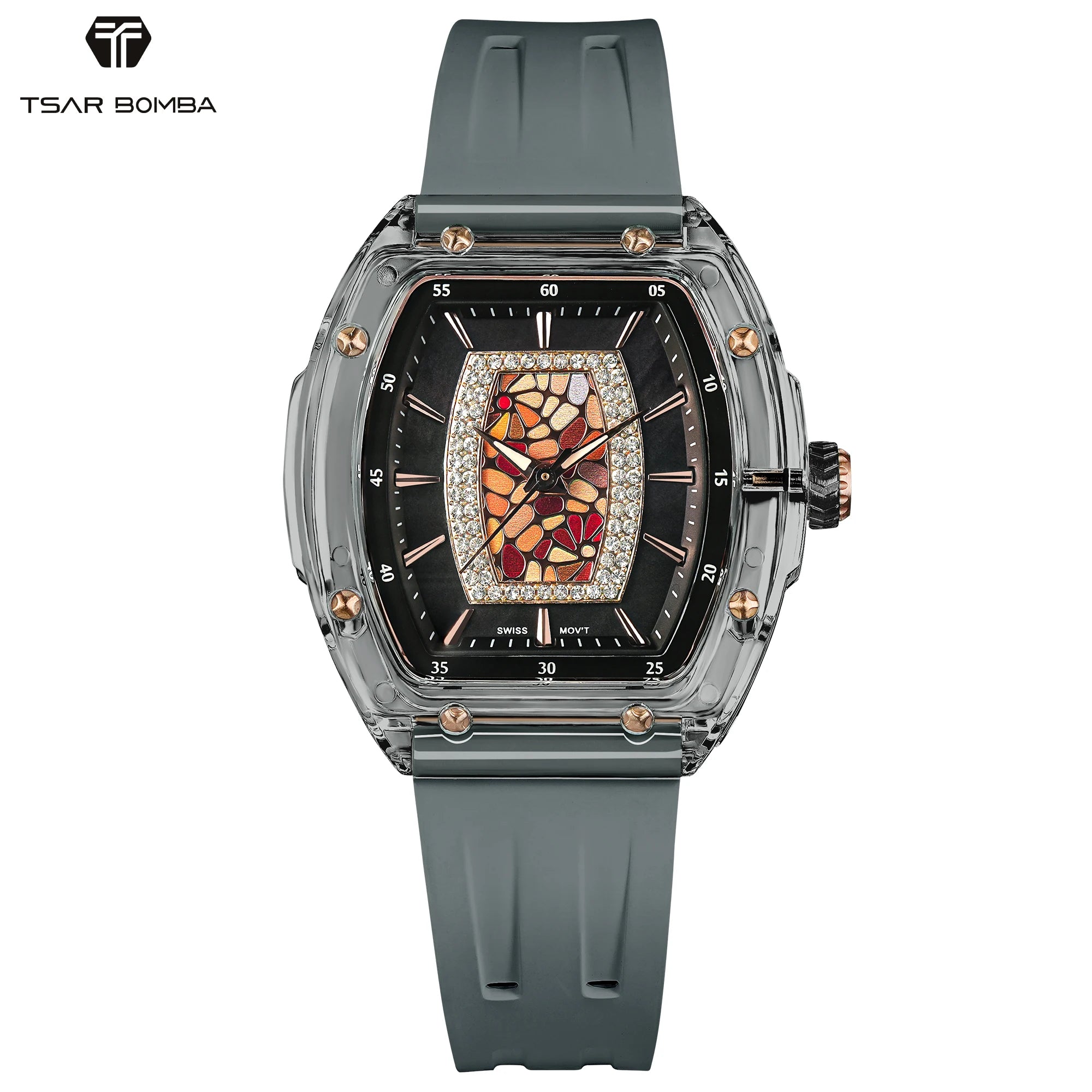 TSAR BOMBA TB8219 Montre Femme Quartz Suisse Nacre Zircons Boîtier Acrylique Bracelet Fluoroélastomère – CLEVI Paris
