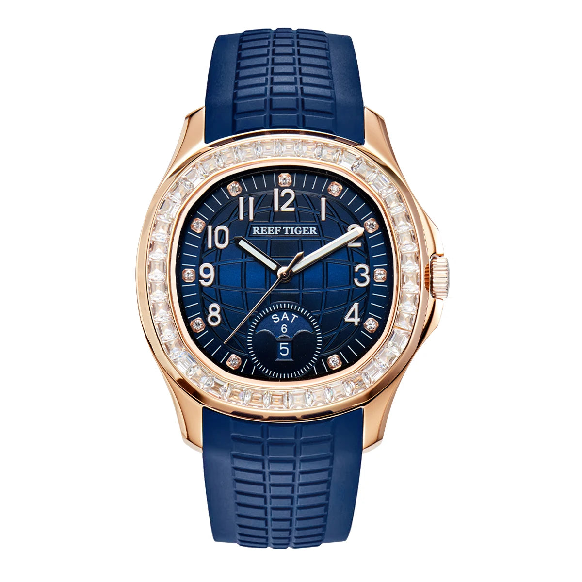 Montre Homme Automatique Sport Golf Calendrier Or Rose Caoutchouc Reef Tiger RGA1805 – CLEVI Paris