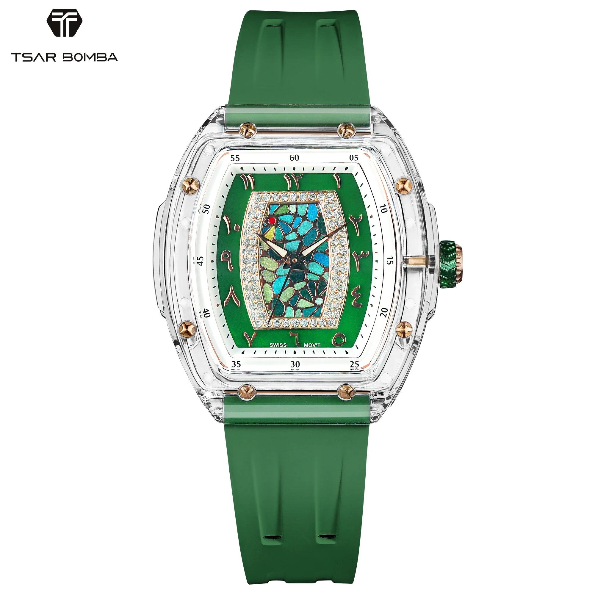 TSAR BOMBA TB8219 Montre Femme Quartz Suisse Nacre Zircons Boîtier Acrylique Bracelet Fluoroélastomère – CLEVI Paris