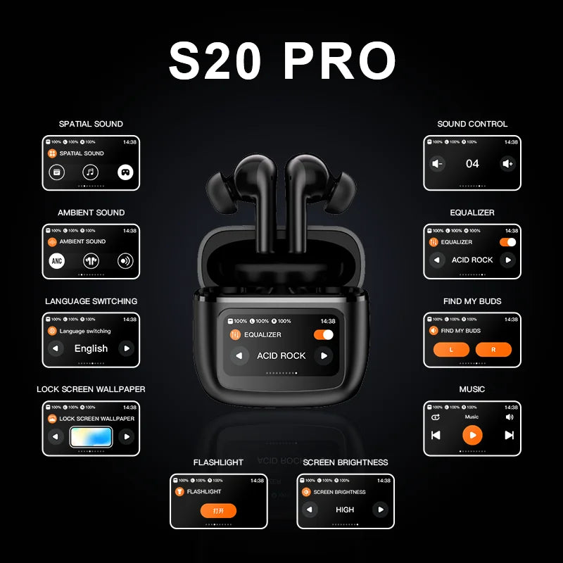 Beatfade S20 Pro Écouteurs TWS ANC Écran Tactile Bluetooth 5.3 58h HiFi – CLEVI Paris