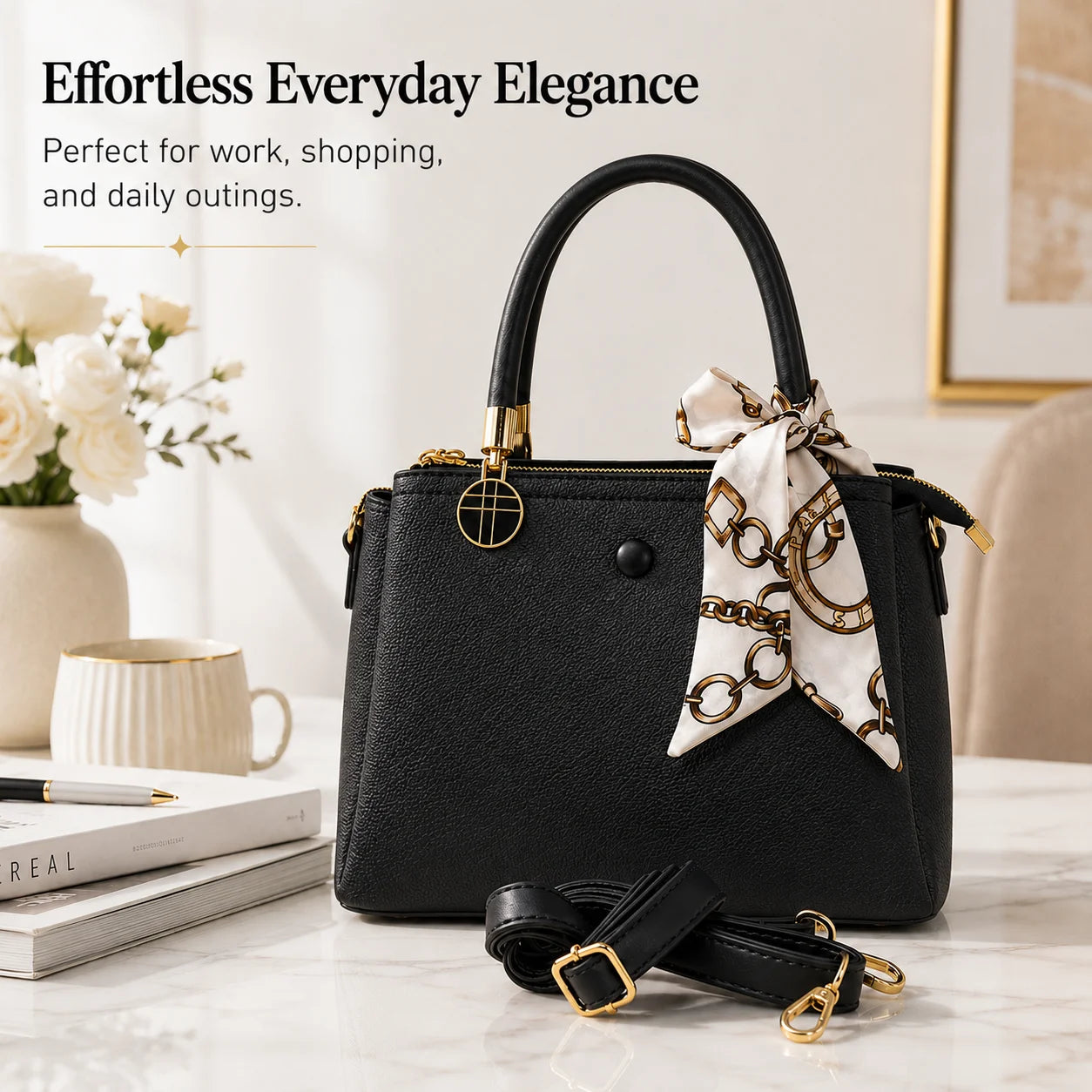Sac Cabas Femme Bicolore PU Foulard Grande Capacité – CLEVI Paris