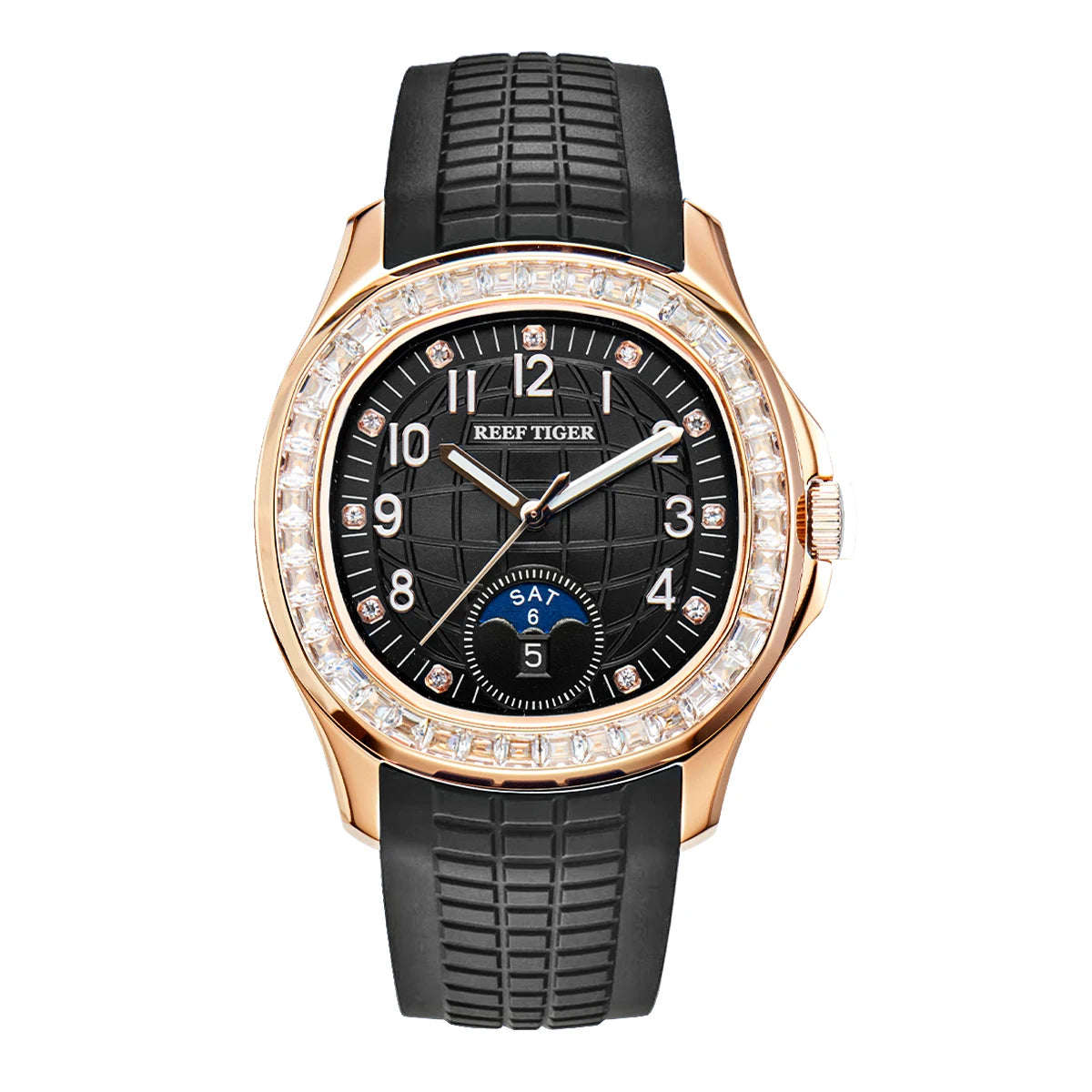 Montre Homme Automatique Sport Golf Calendrier Or Rose Caoutchouc Reef Tiger RGA1805 – CLEVI Paris