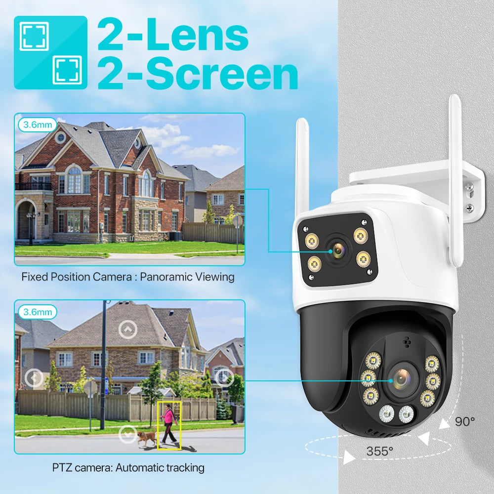 Caméra Surveillance WiFi PTZ 2/3 Objectifs — Vision Nocturne, IA & IP66 — CLEVI Paris