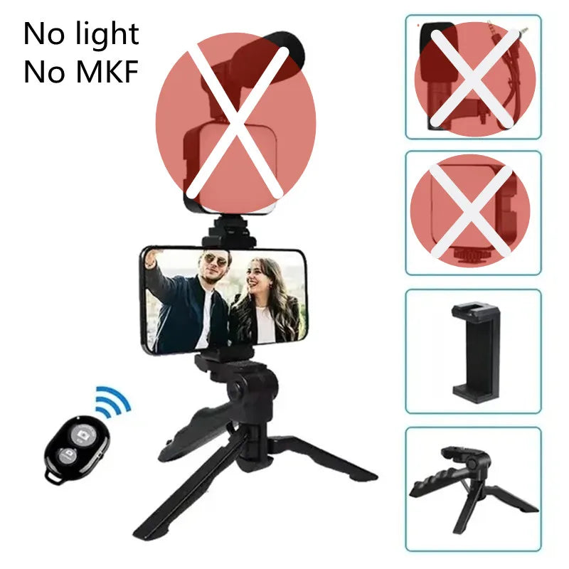 Kit Vlogging Smartphone Trépied Aluminium + Micro + Lumière LED | TikTok YouTube Live