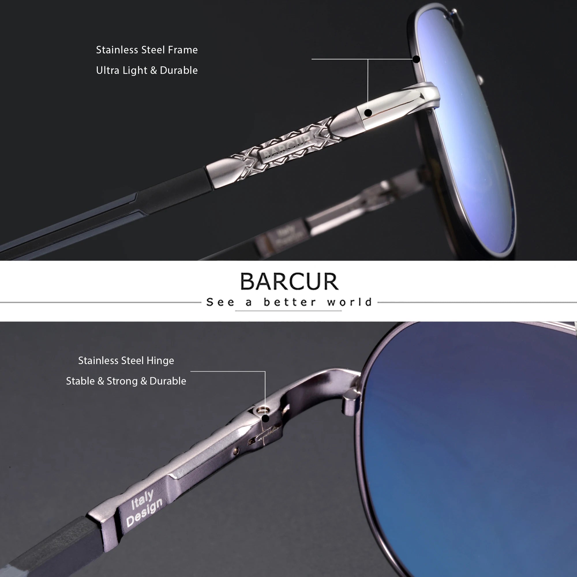 Lunettes de Soleil Homme BARCUR Pilot Polarisées UV400 Style Aviateur – CLEVI Paris