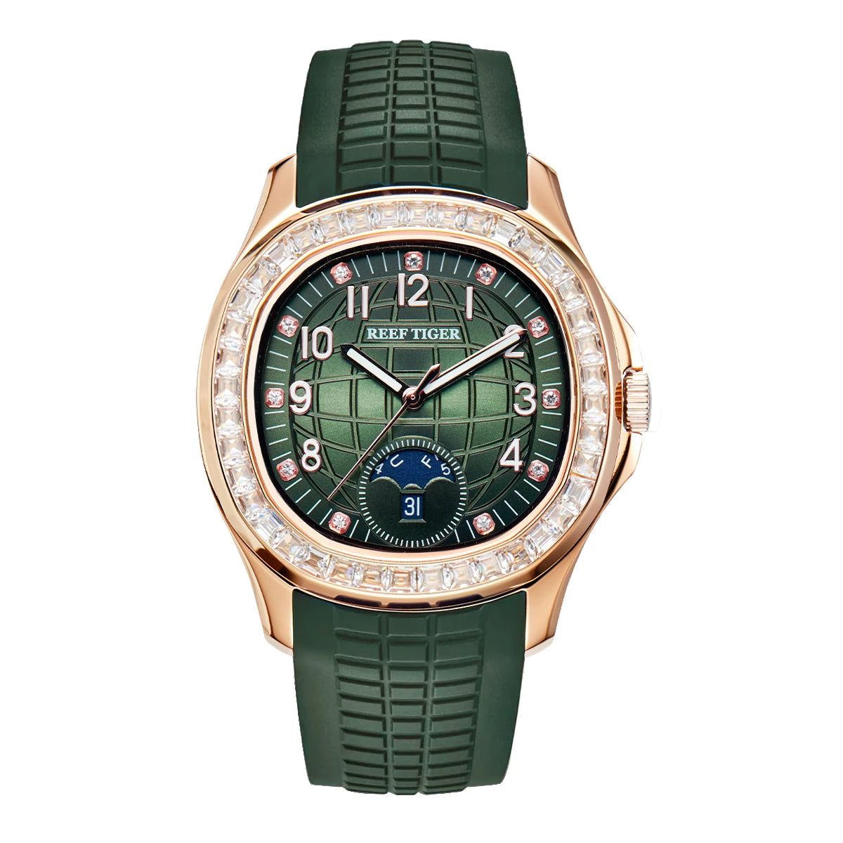 Montre Homme Automatique Sport Golf Calendrier Or Rose Caoutchouc Reef Tiger RGA1805 – CLEVI Paris