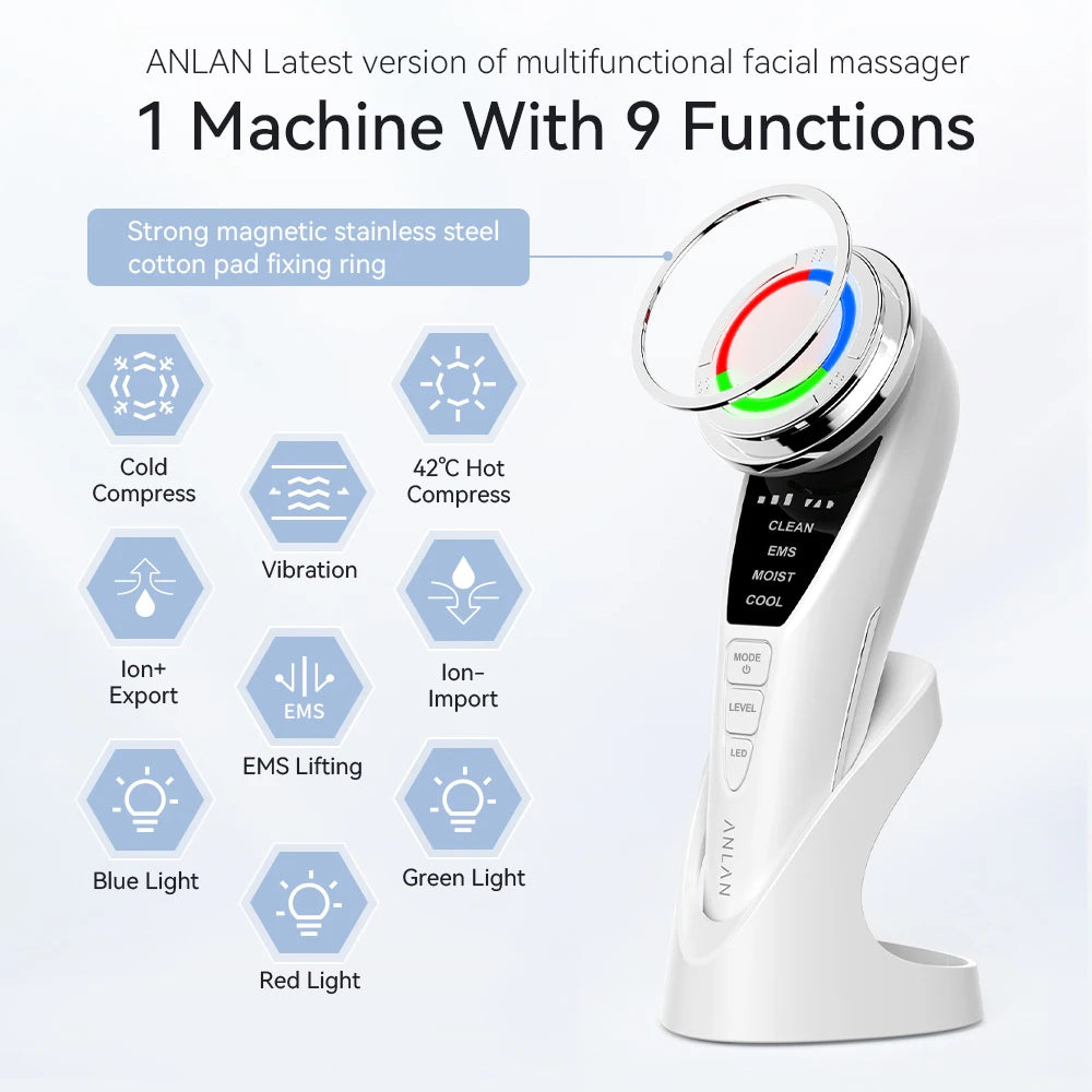 Masseur Facial ANLAN Pro – Microcourant, Lifting, LED 3 Couleurs & Compresse Froide