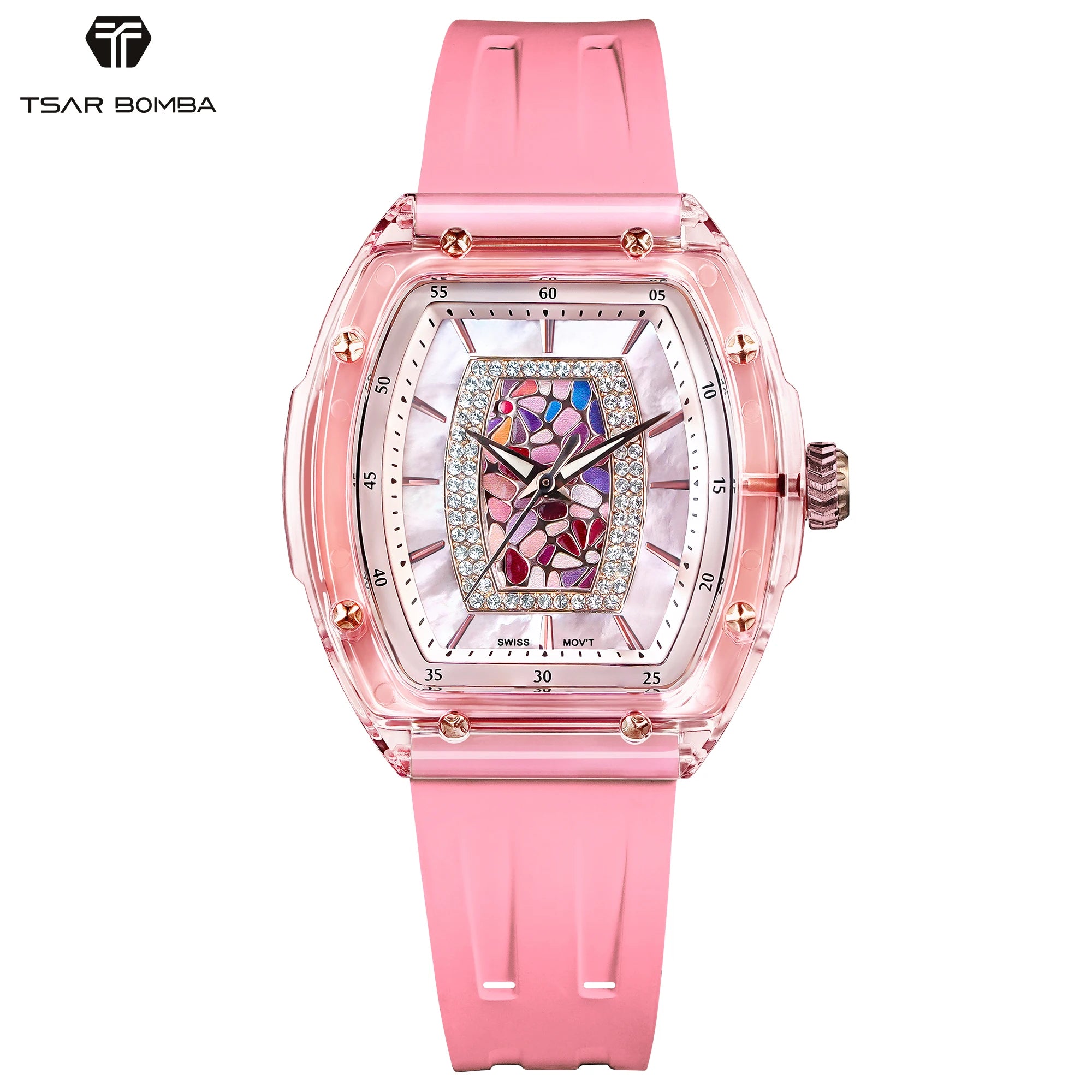TSAR BOMBA TB8219 Montre Femme Quartz Suisse Nacre Zircons Boîtier Acrylique Bracelet Fluoroélastomère – CLEVI Paris