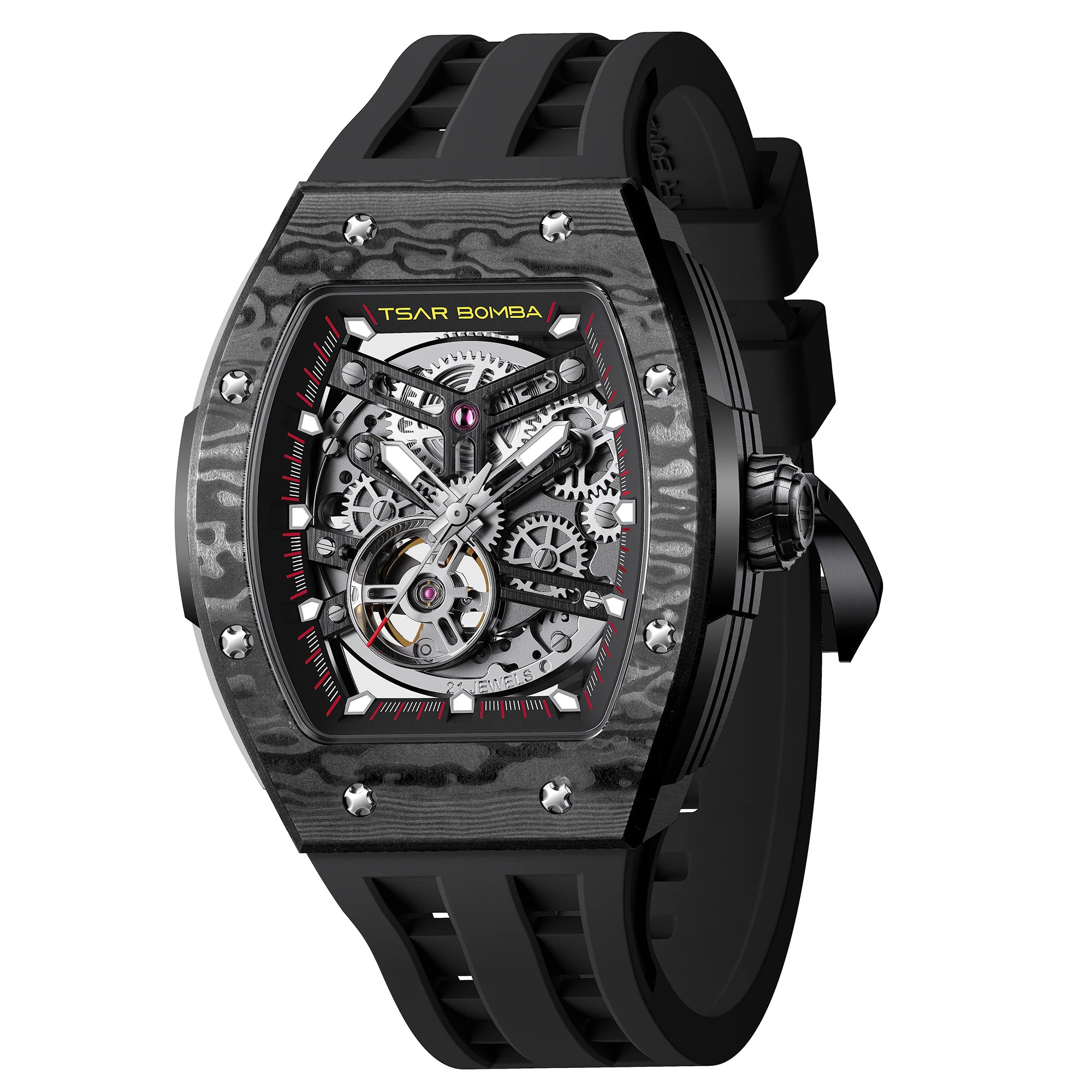 Montre Homme Automatique Squelette Tonneau Fibre de Carbone Tsar Bomba TB8228CF – CLEVI Paris