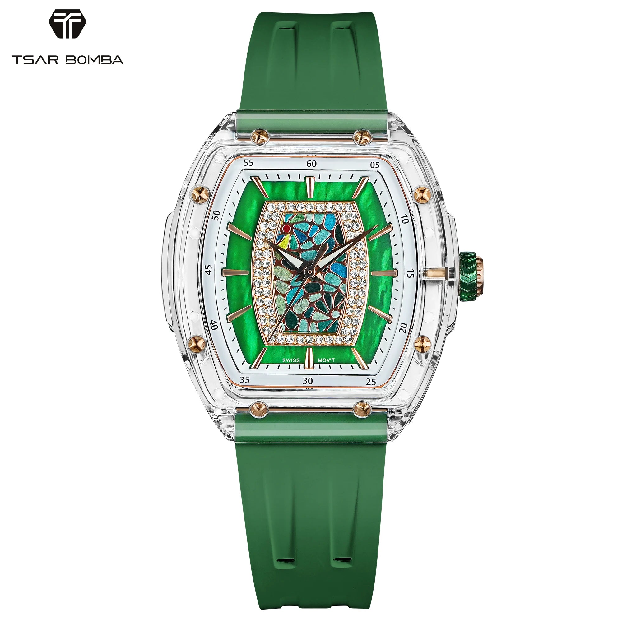 TSAR BOMBA TB8219 Montre Femme Quartz Suisse Nacre Zircons Boîtier Acrylique Bracelet Fluoroélastomère – CLEVI Paris