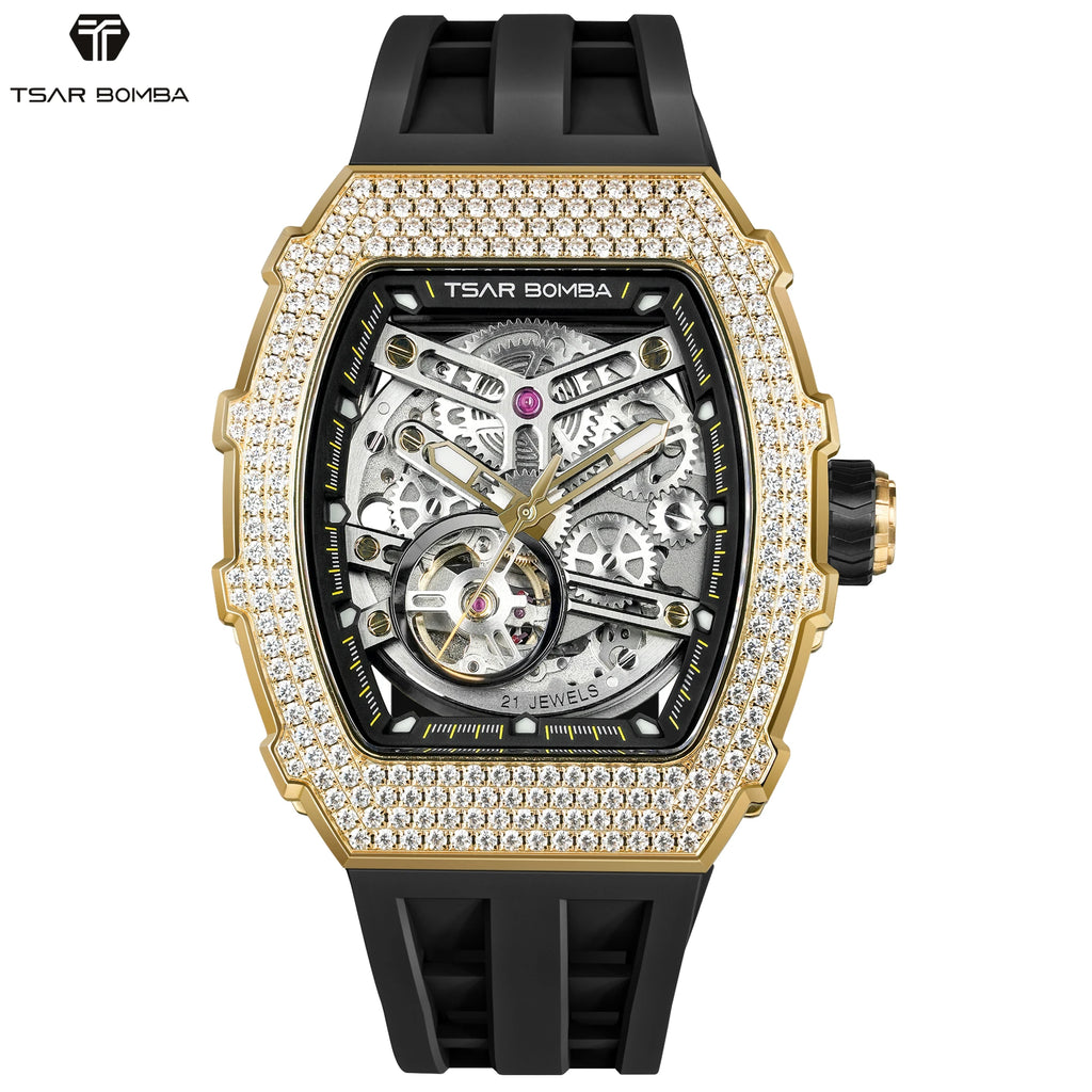 Montre Homme TSAR BOMBA TB8208D – Automatique Miyota, Squelette Tourbillon, Verre Saphir, Boîtier Tonneau Acier 316L, Étanche 5 ATM – CLEVI Paris