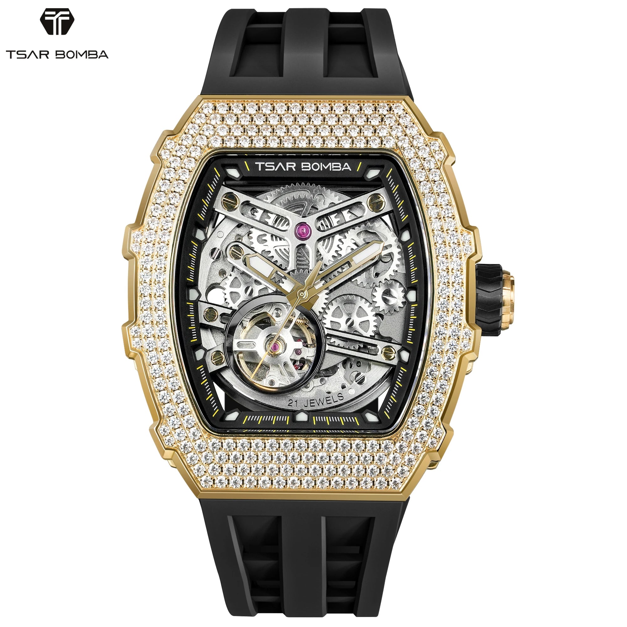 Montre Homme Automatique TSAR BOMBA TB8208D – Miyota Squelette Zircone Verre Saphir Étanche 50m – CLEVI Paris