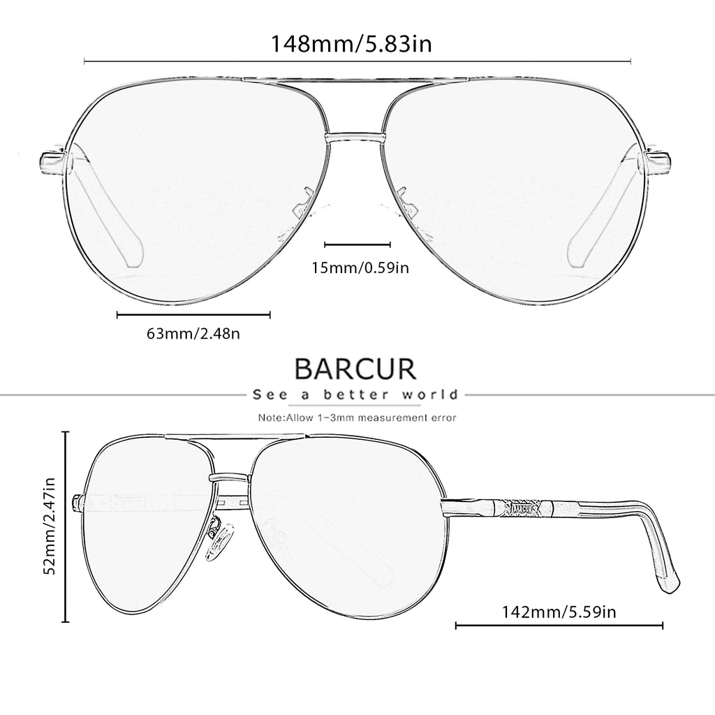 Lunettes de Soleil Homme BARCUR Pilot Polarisées UV400 Style Aviateur – CLEVI Paris
