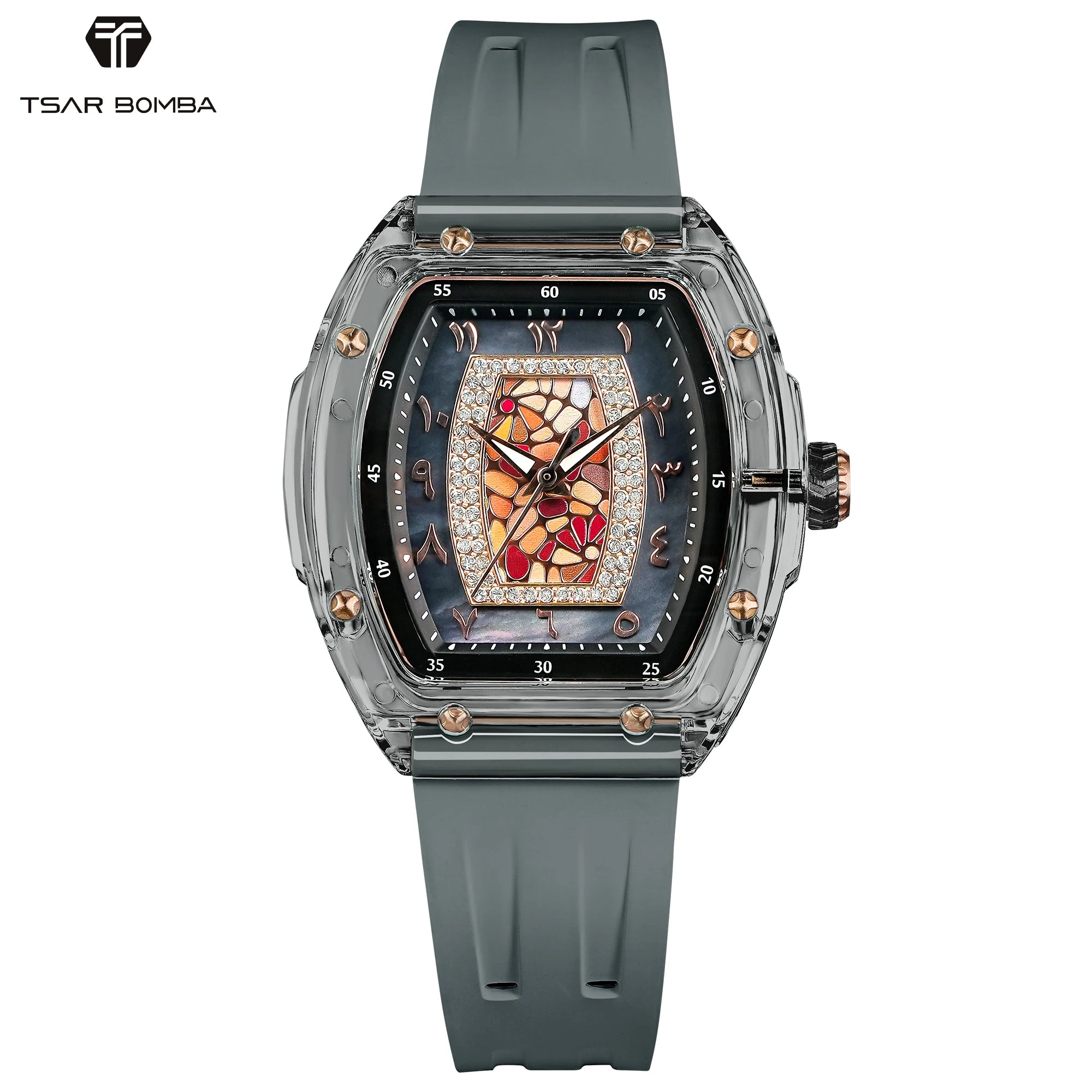 TSAR BOMBA TB8219 Montre Femme Quartz Suisse Nacre Zircons Boîtier Acrylique Bracelet Fluoroélastomère – CLEVI Paris