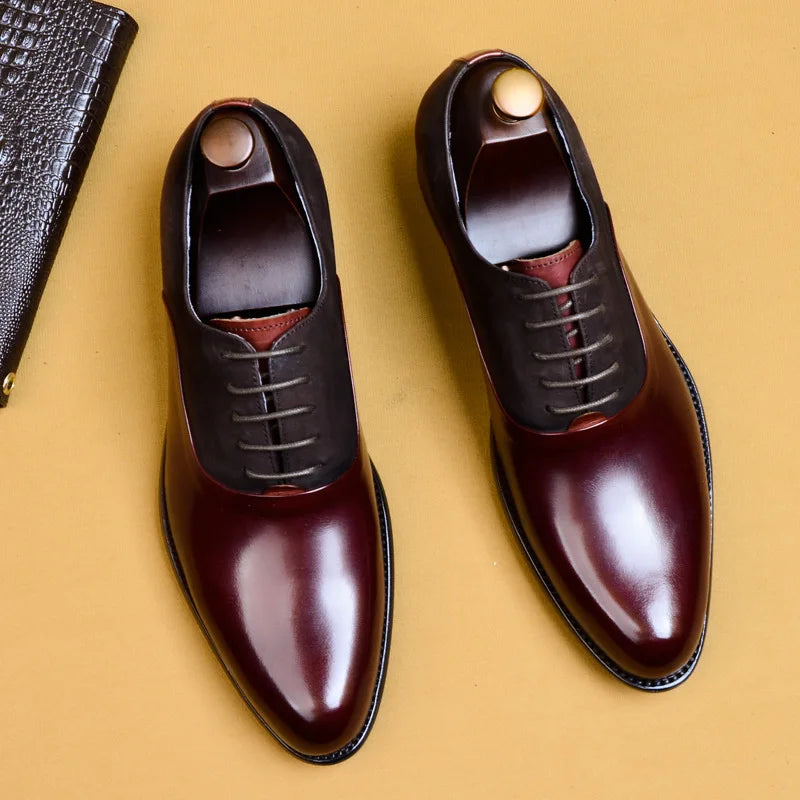 Oxford Brogue Cuir Vache Fait Main Homme | Bordeaux Noir EU 38-46