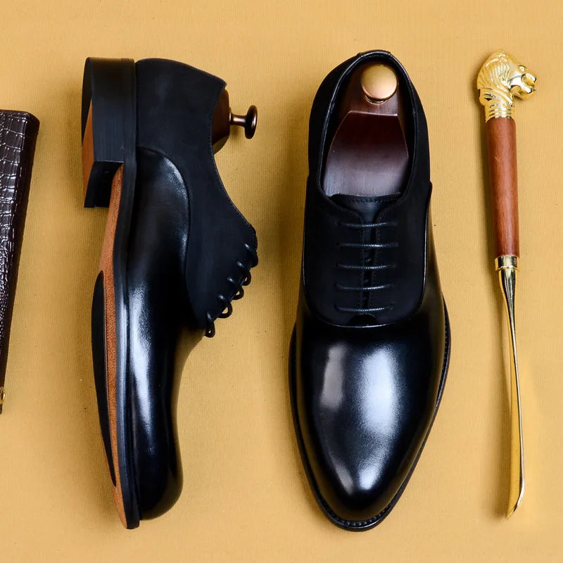 Oxford Brogue Cuir Vache Fait Main Homme | Bordeaux Noir EU 38-46
