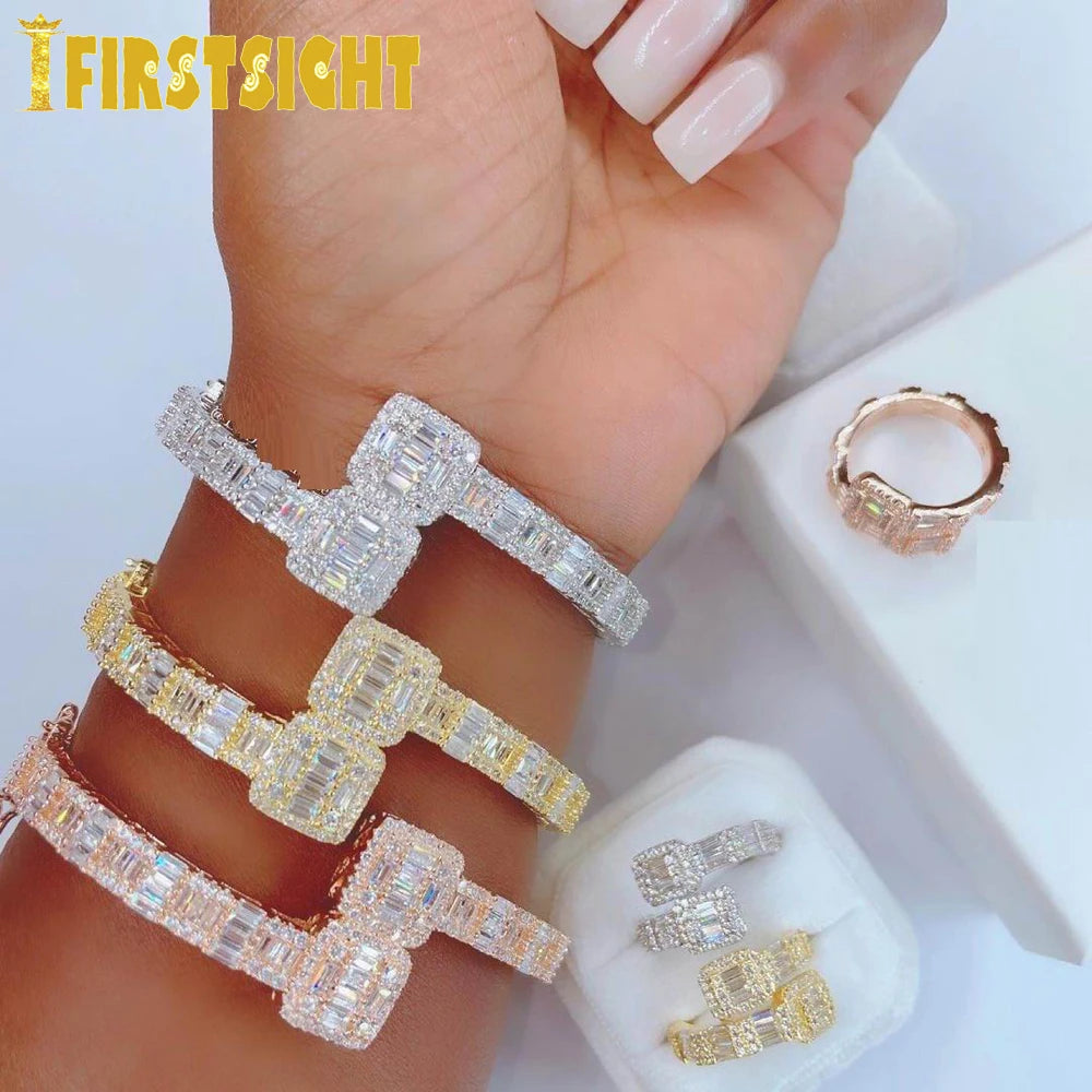 Bracelet Charm Iced Out Zircon Carré – Cuivre Plaqué Or Rose, Or ou Platine, Sertissage Griffe, Mixte Hip Hop, 17-19 cm – CLEVI Paris