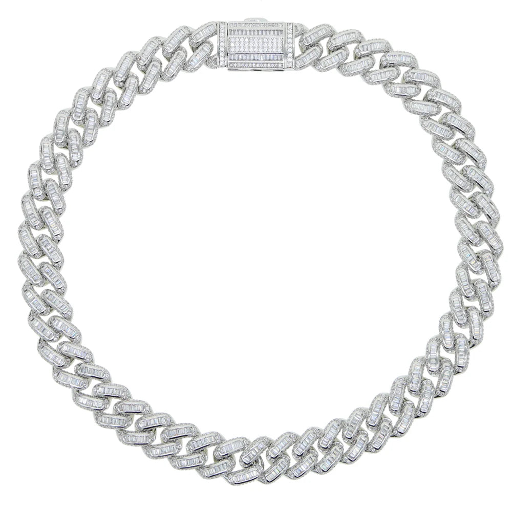 Collier Cuban Link 14mm Iced Out Zircone 5A – Hip Hop Mixte Or & Platine