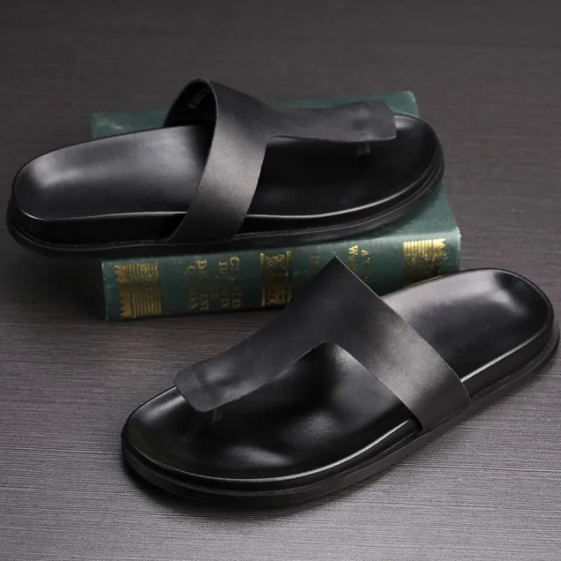 Tongs Homme Cuir de Vache Véritable Style Gothique Casual – CLEVI Paris