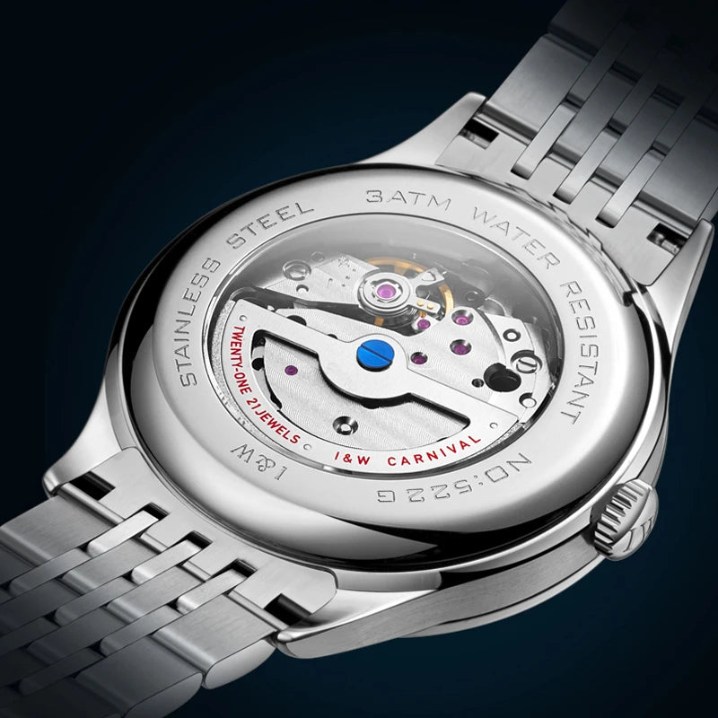 Montre CARNIVAL 8522 – Automatique Squelette, Verre Saphir, Acier Inoxydable, Chiffres Romains, Étanche 3 ATM – CLEVI Paris