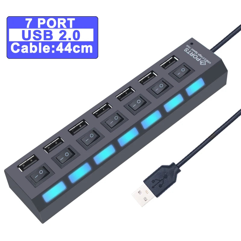 Hub USB 2.0 3.0 avec Interrupteurs 4 ou 7 Ports Prise EU US PC Mac – CLEVI Paris