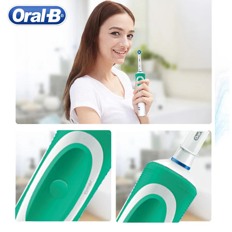 Brosse à Dents Électrique Oral-B D12 – Vibration Rotatoire 2D, IPX7, Minuterie 2 min – 4 Têtes Offertes